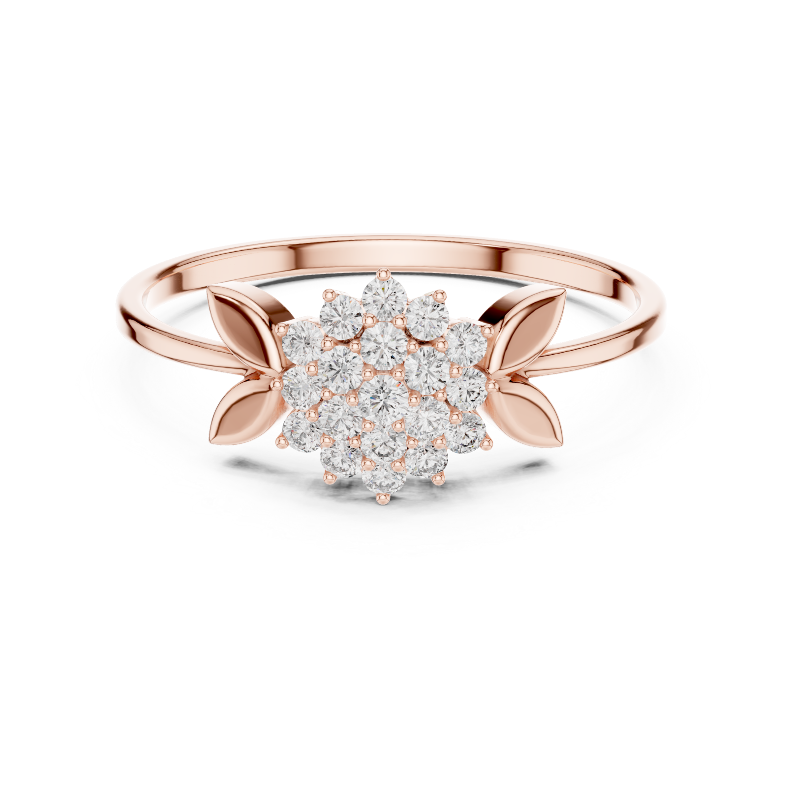  Rose Gold Gentle Breeze Floral Accent Stacking Ring Front View