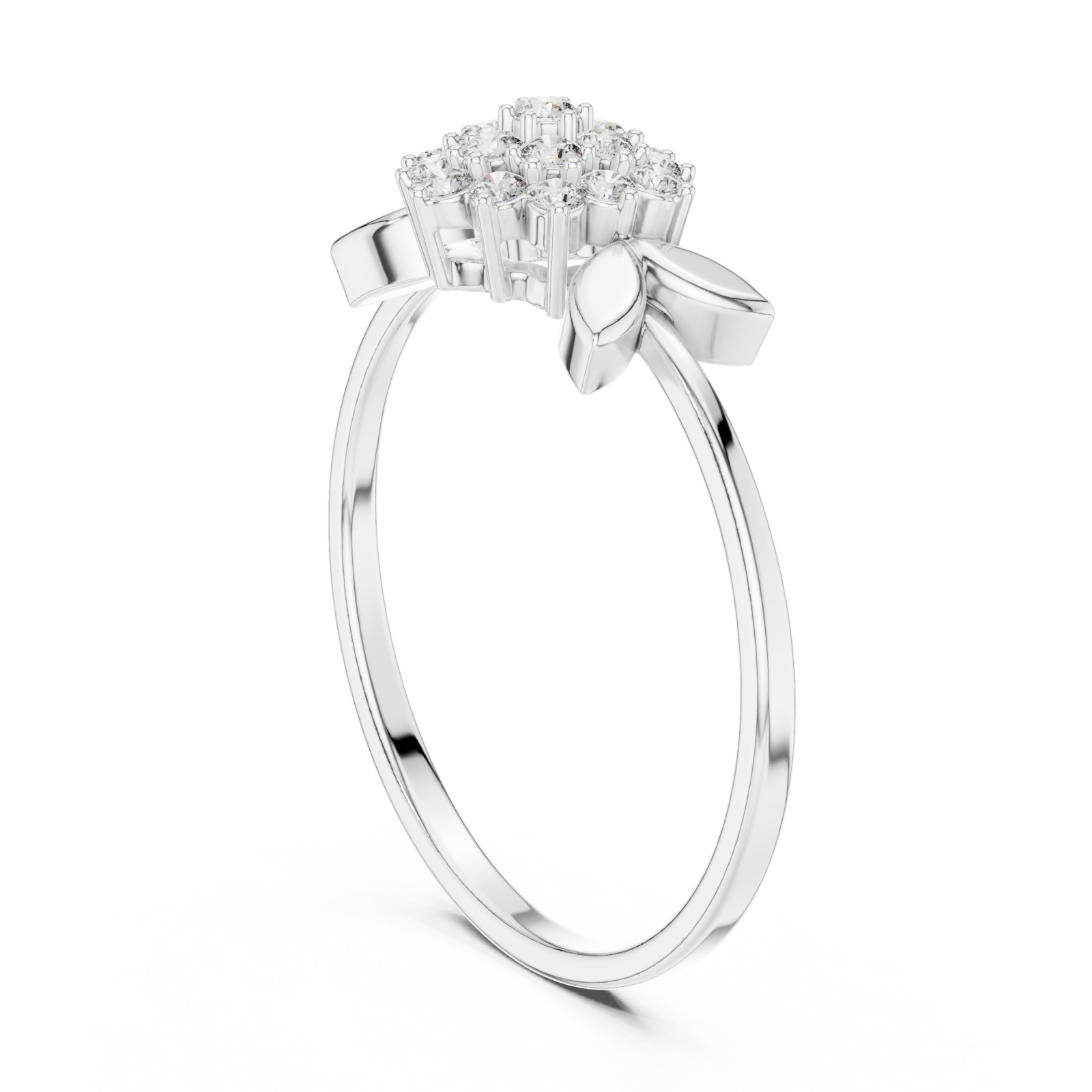  White Gold Gentle Breeze Floral Accent Stacking Ring Left View