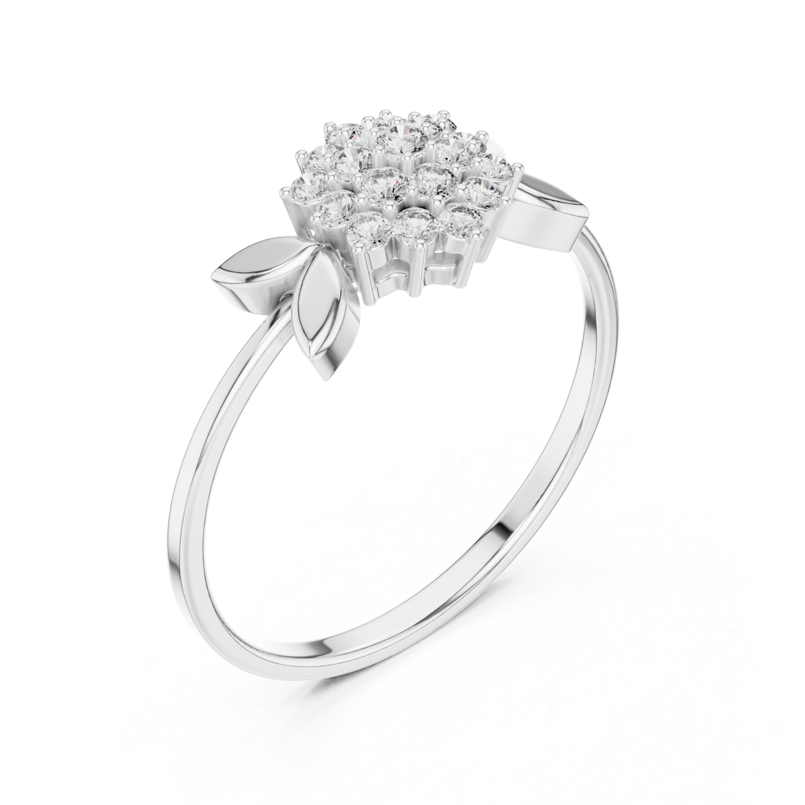  White Gold Gentle Breeze Floral Accent Stacking Ring Right View