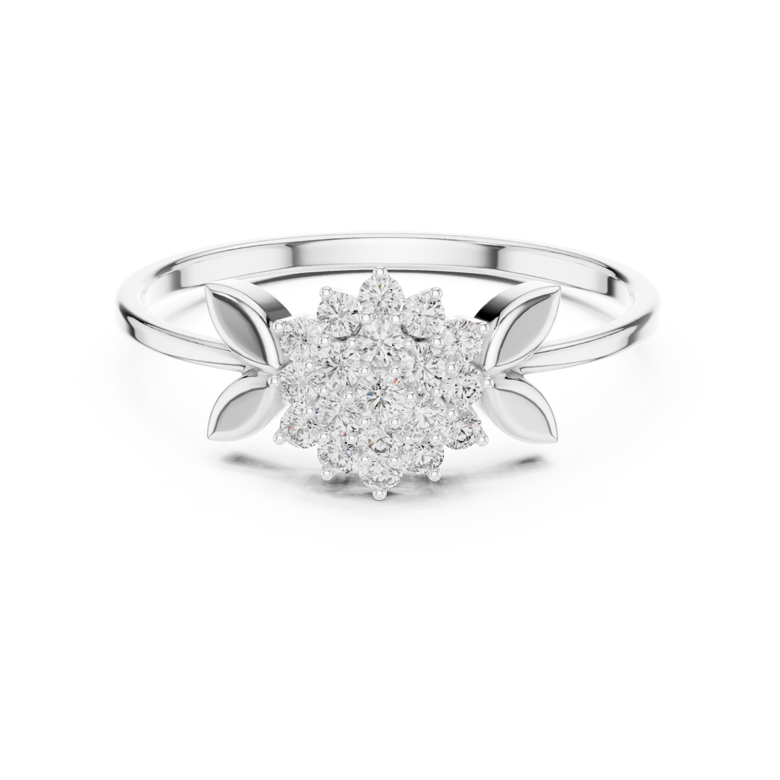  White Gold Gentle Breeze Floral Accent Stacking Ring Right View