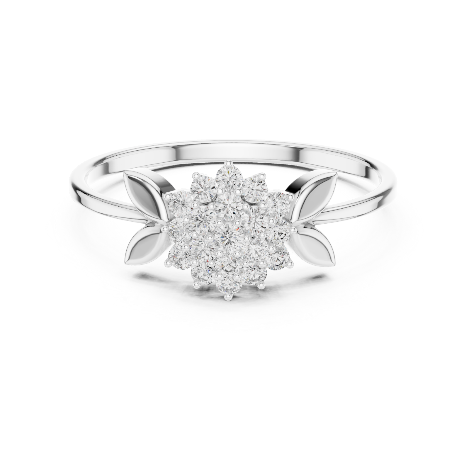  White Gold Gentle Breeze Floral Accent Stacking Ring Front View
