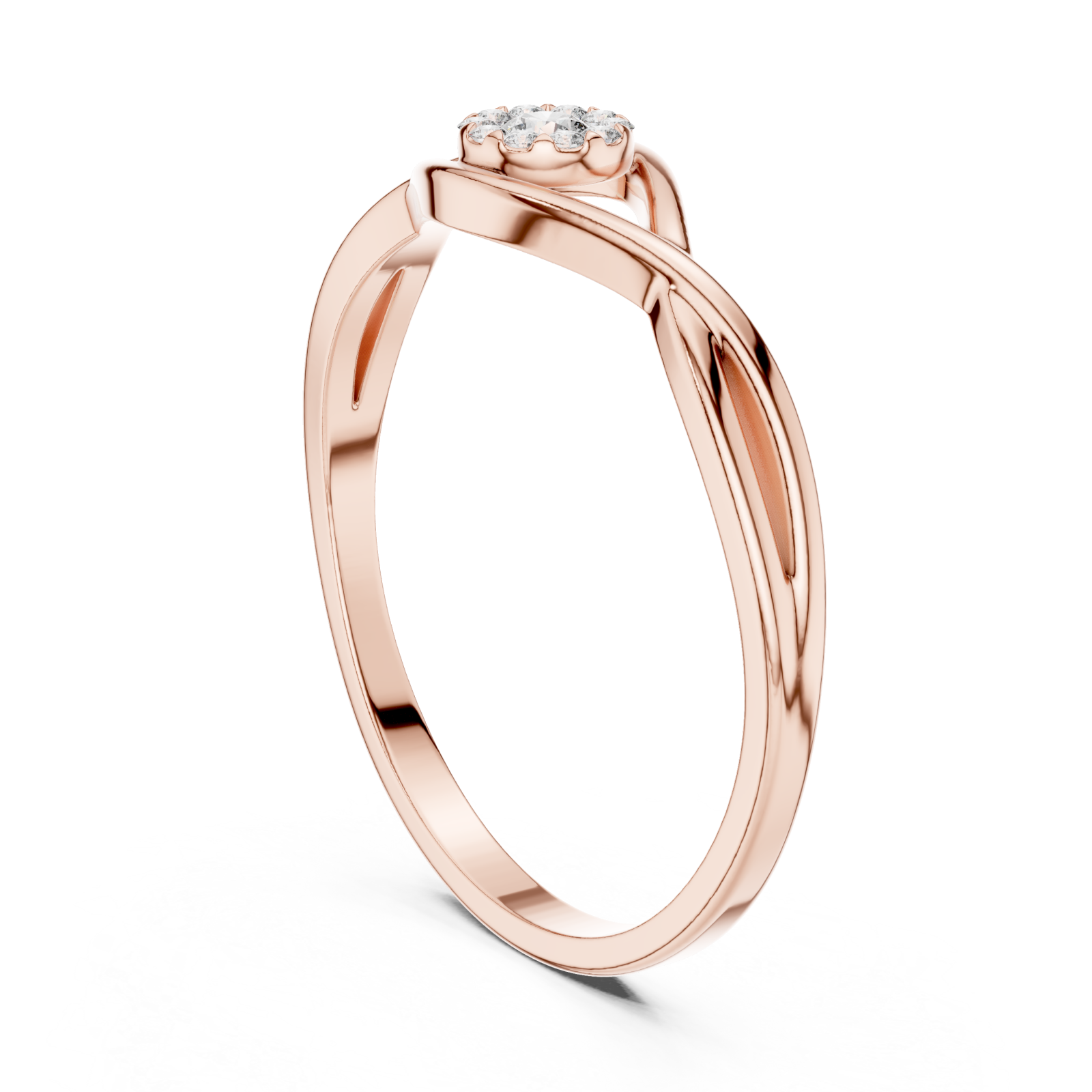  Rose Gold Elysian Light Swirl Solitaire Band Ring Left View