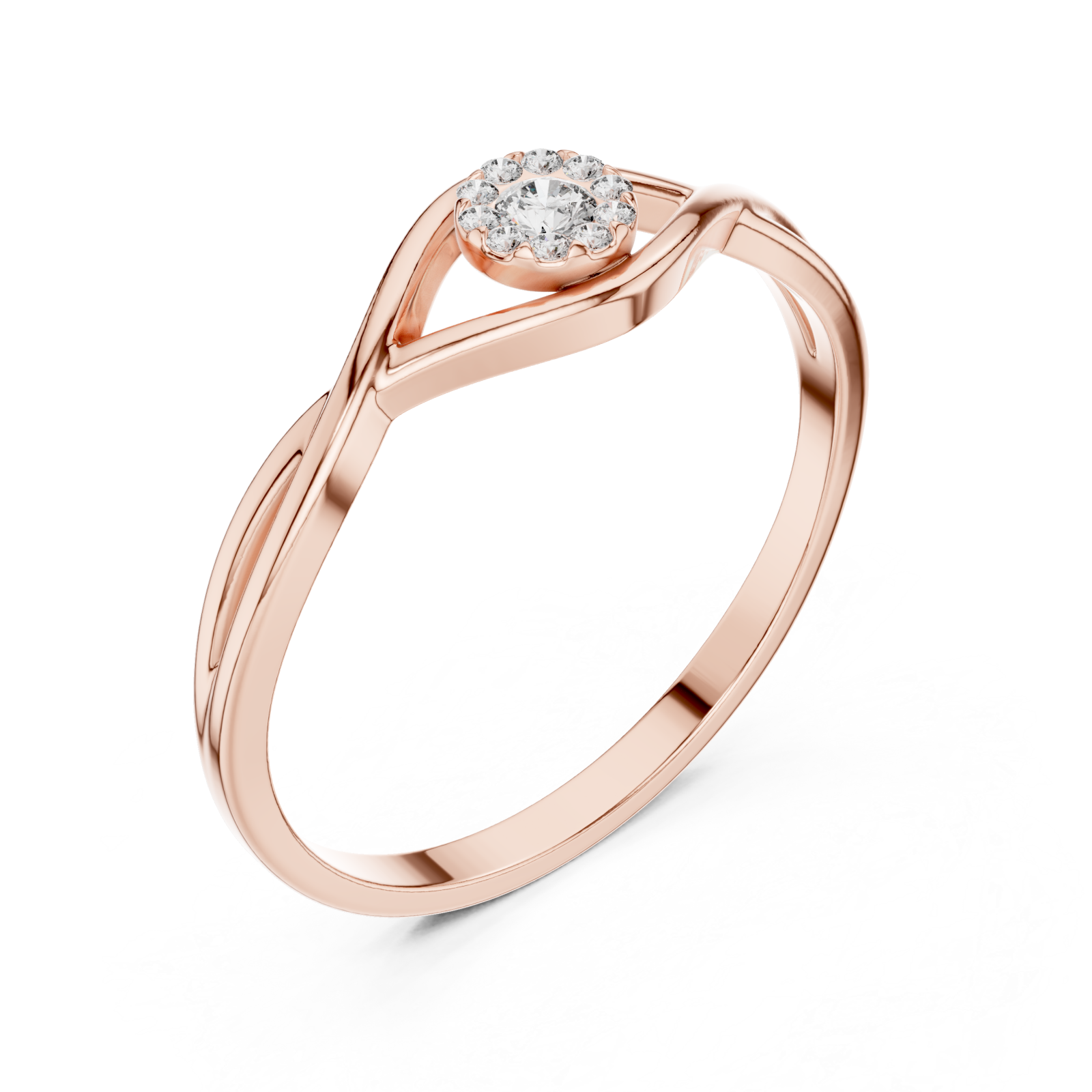  Rose Gold Elysian Light Swirl Solitaire Band Ring Right View