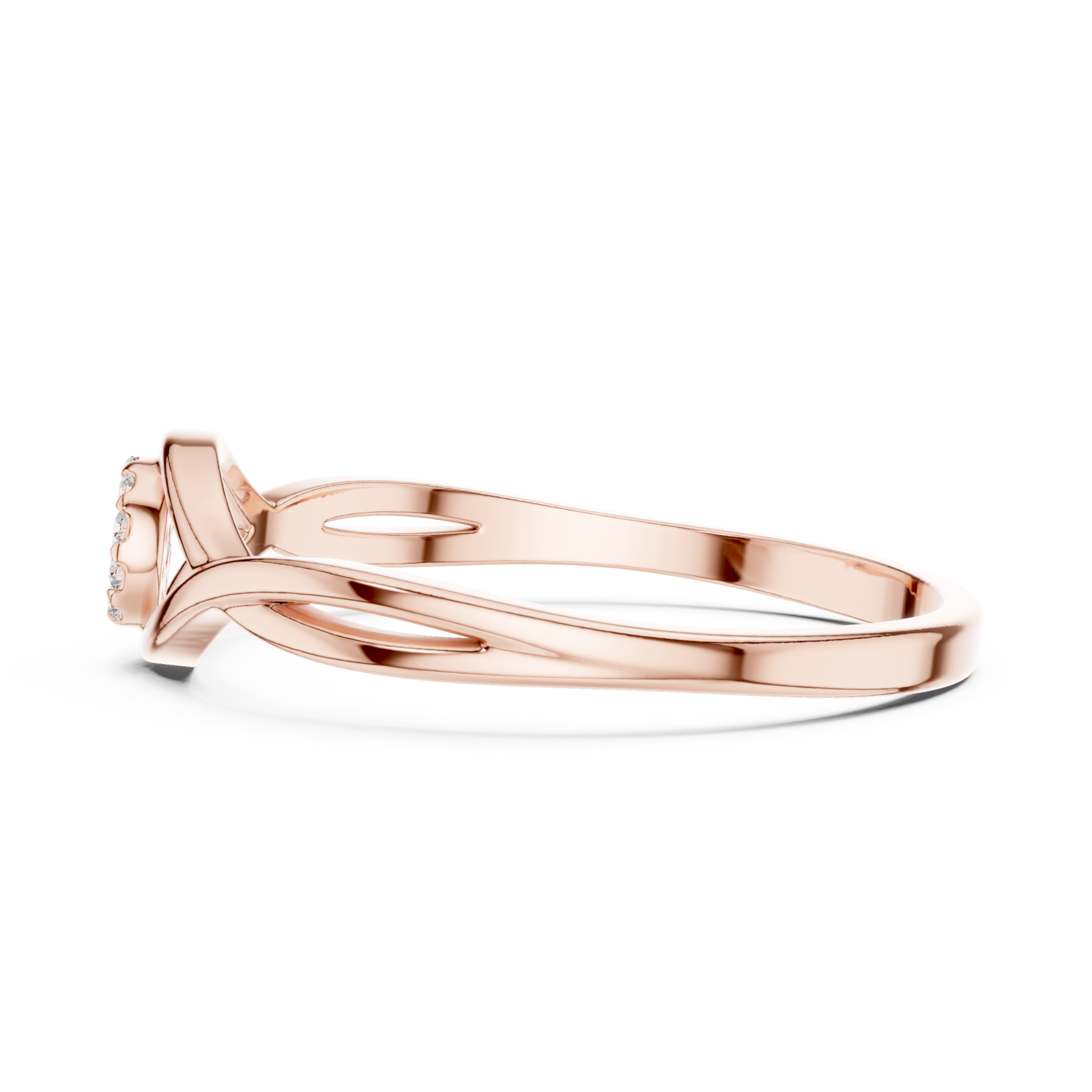  Rose Gold Elysian Light Swirl Solitaire Band Ring Side View