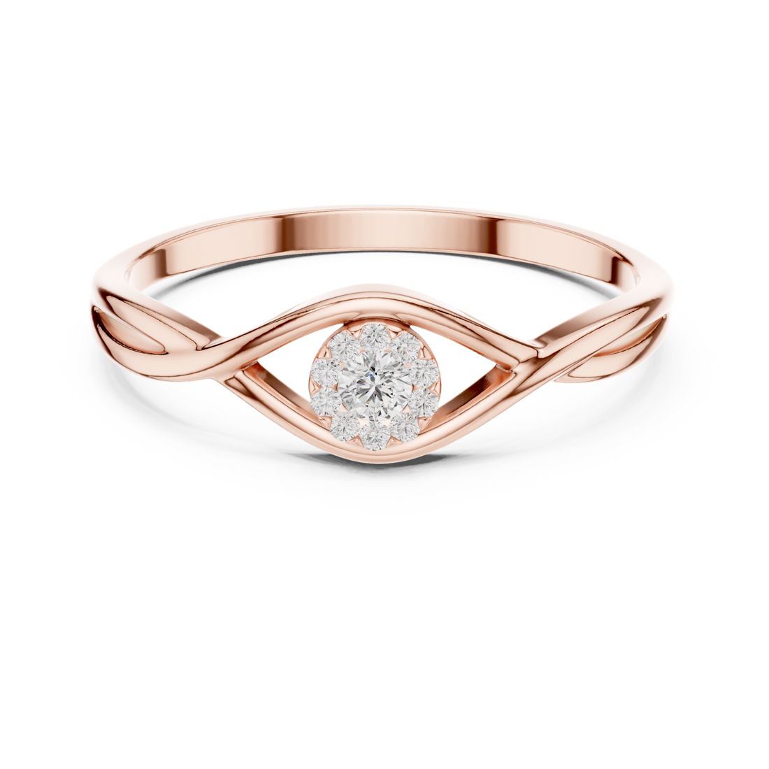  Rose Gold Elysian Light Swirl Solitaire Band Ring Right View