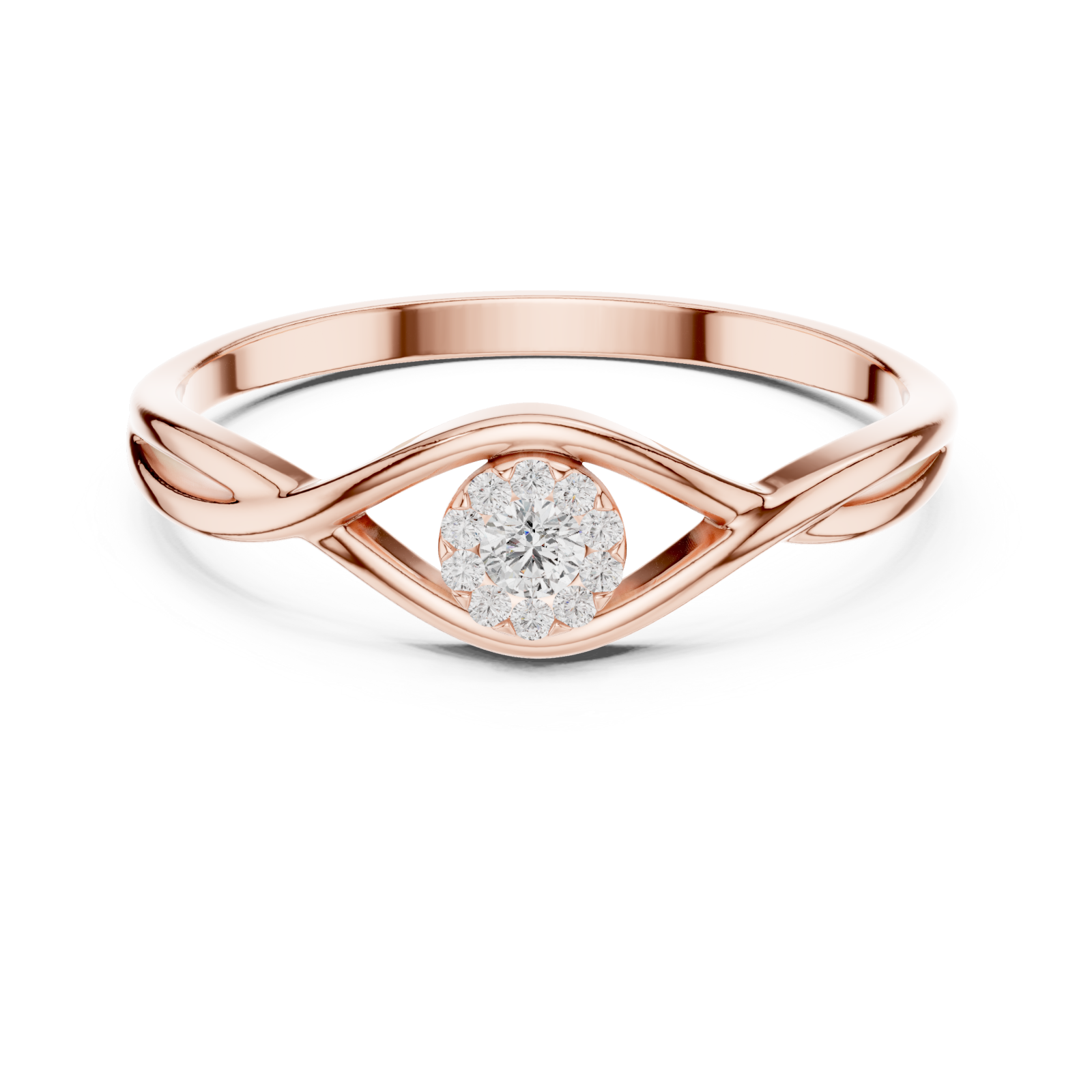  Rose Gold Elysian Light Swirl Solitaire Band Ring Front View