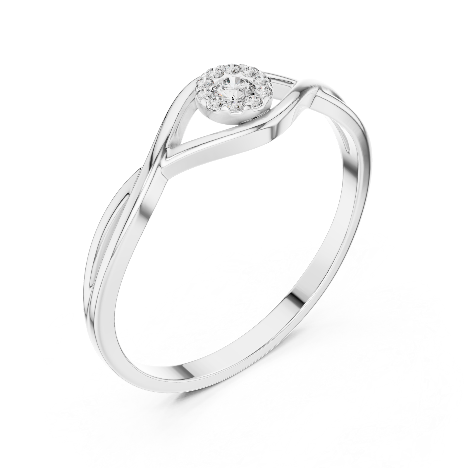  White Gold Elysian Light Swirl Solitaire Band Ring Right View