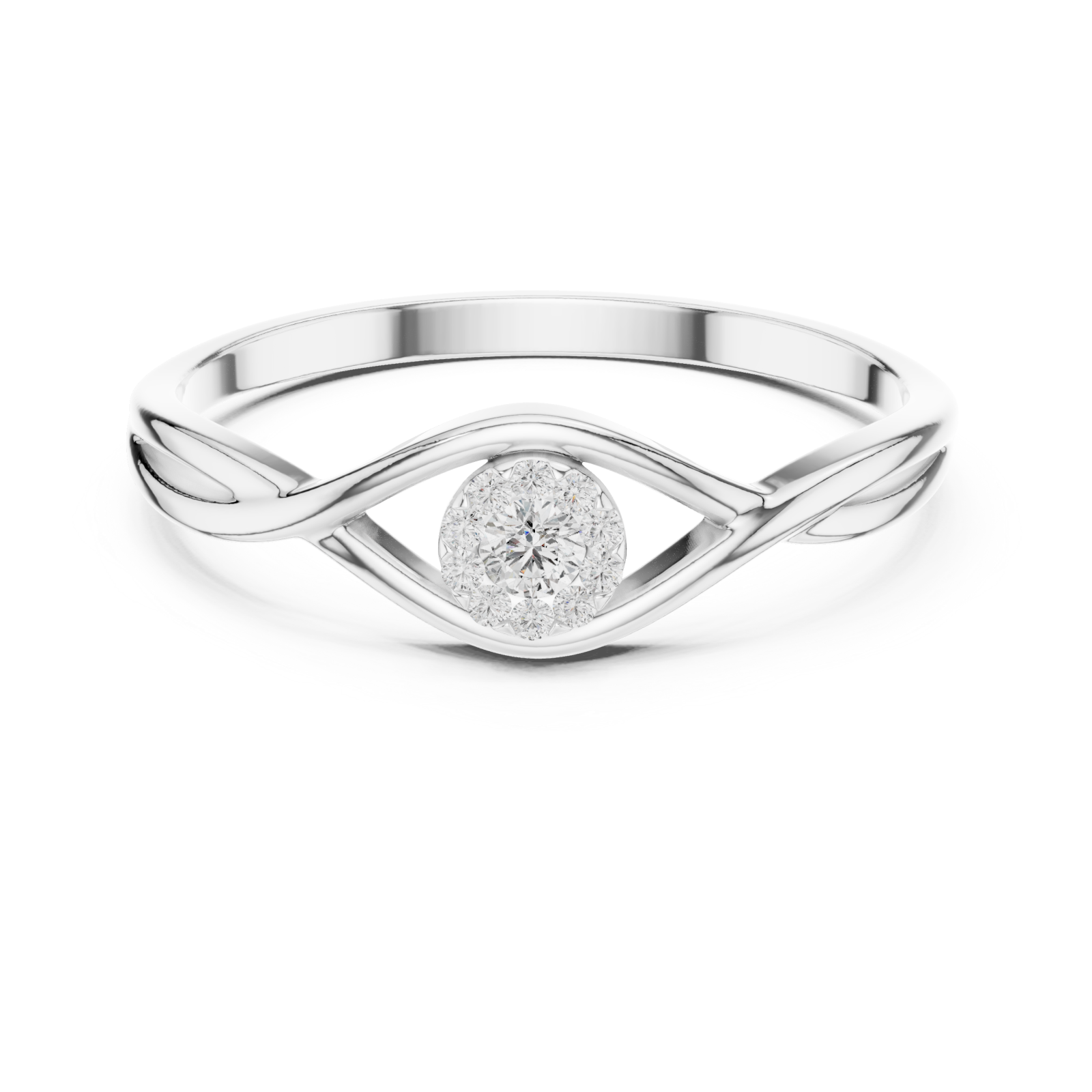  White Gold Elysian Light Swirl Solitaire Band Ring Front View