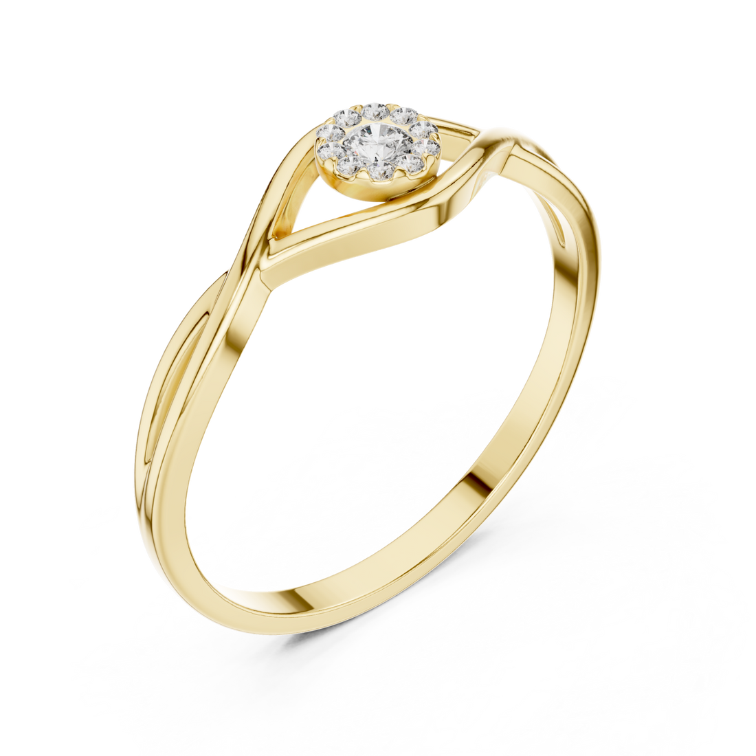 Gold Elysian Light Swirl Solitaire Band Ring Right View