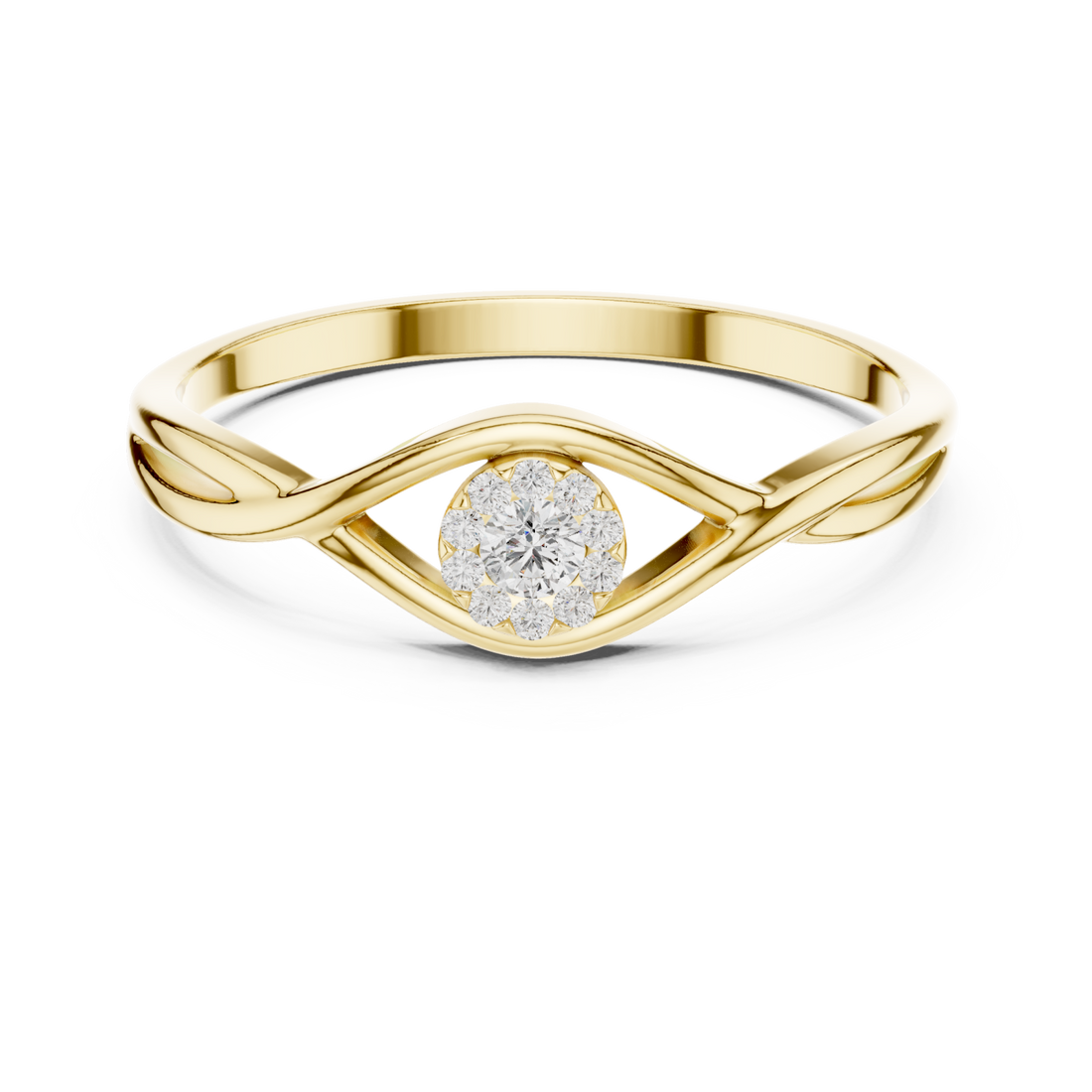 Gold Elysian Light Swirl Solitaire Band Ring Right View