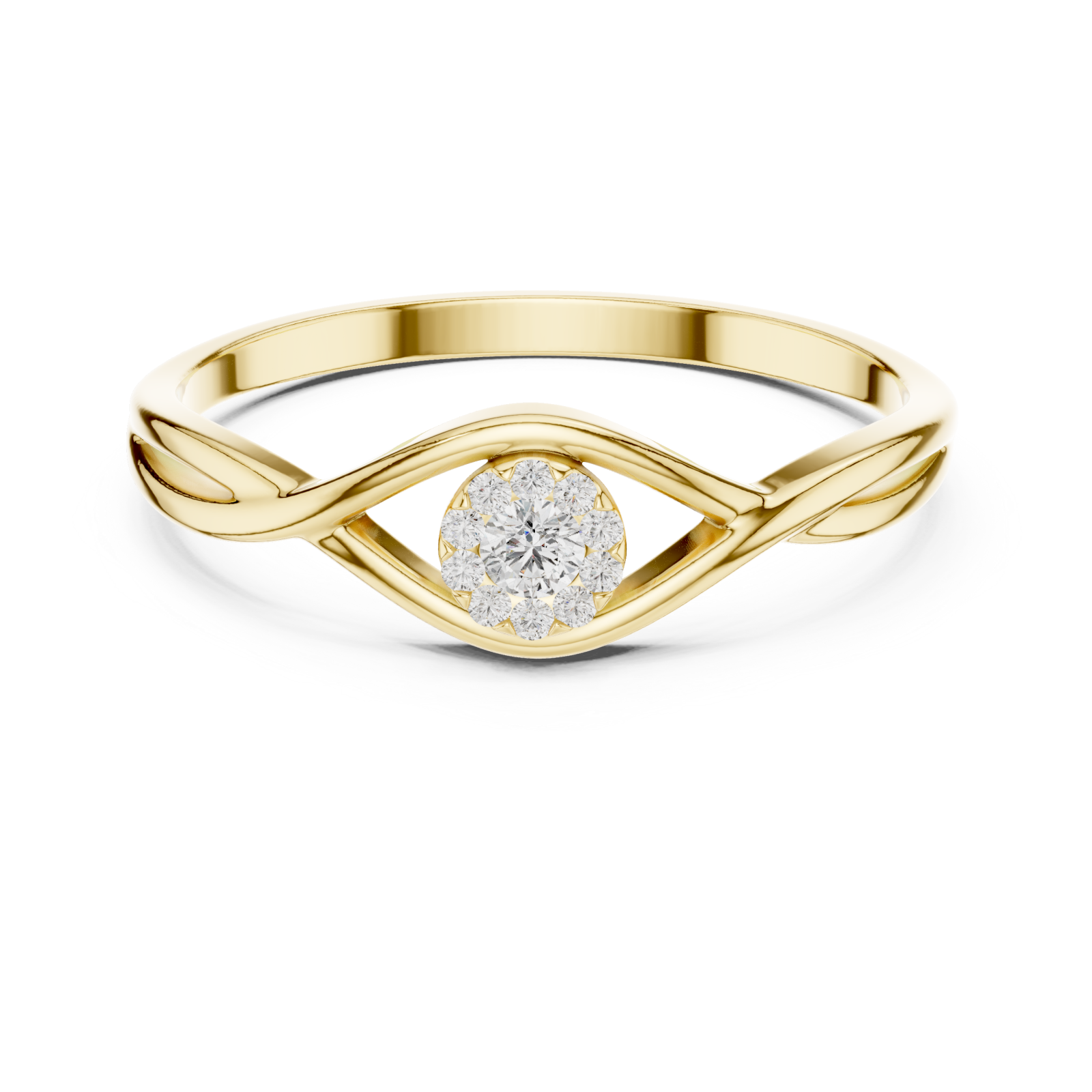  Gold Elysian Light Swirl Solitaire Band Ring Front View