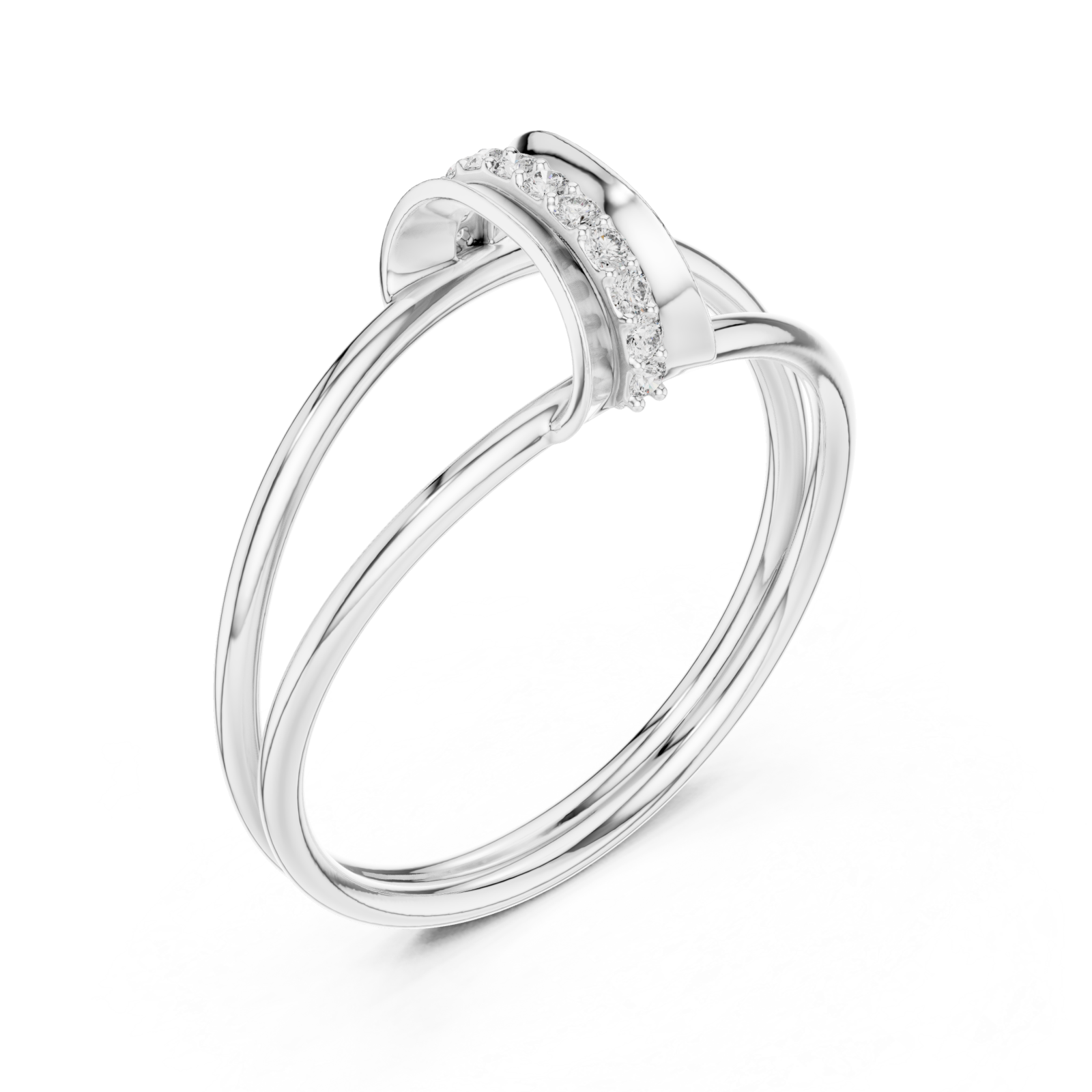  White Gold Serene Flow Minimalist Bypass Circle Ring Right View