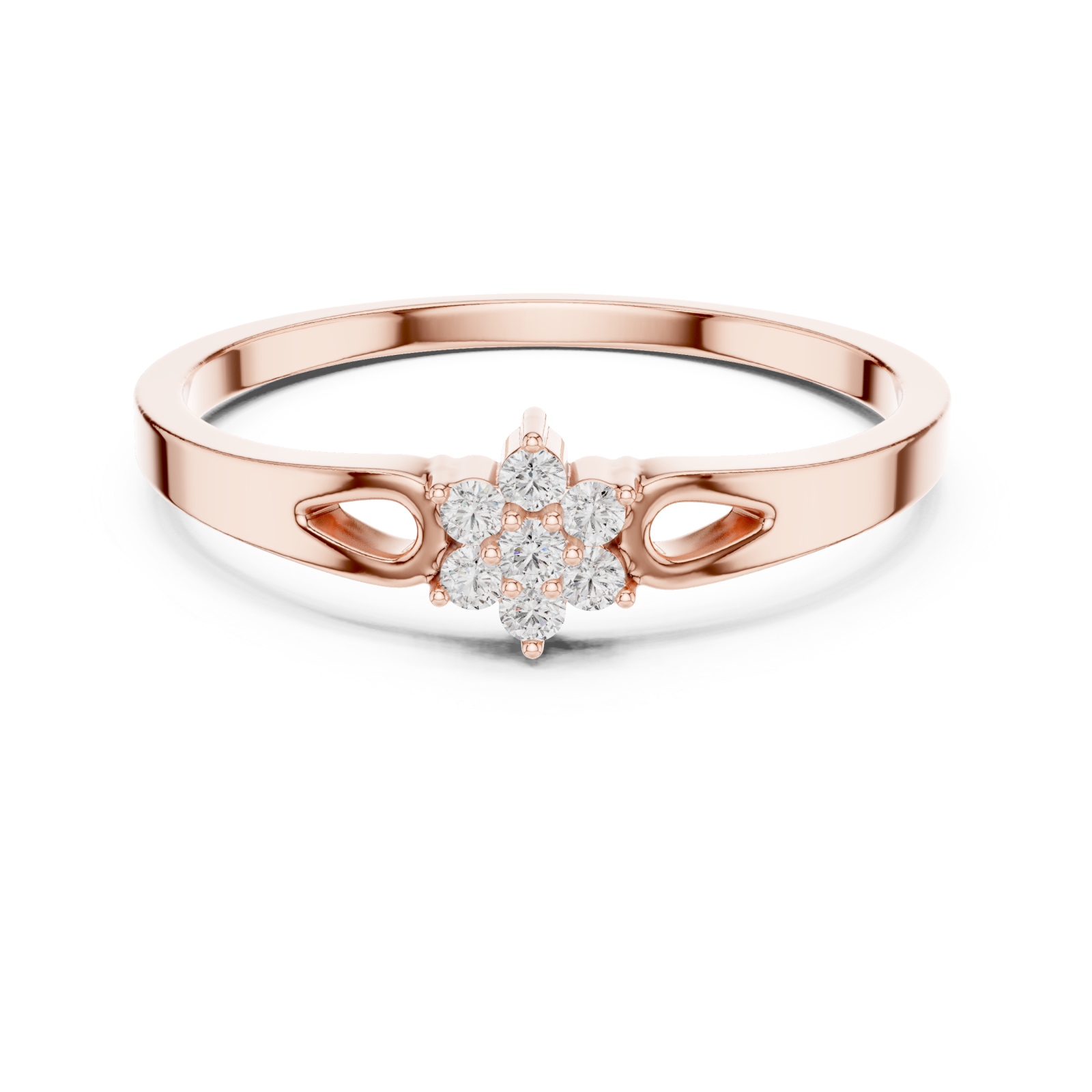  Rose Gold Radiance Hearts Cluster Fashion Ring Front View