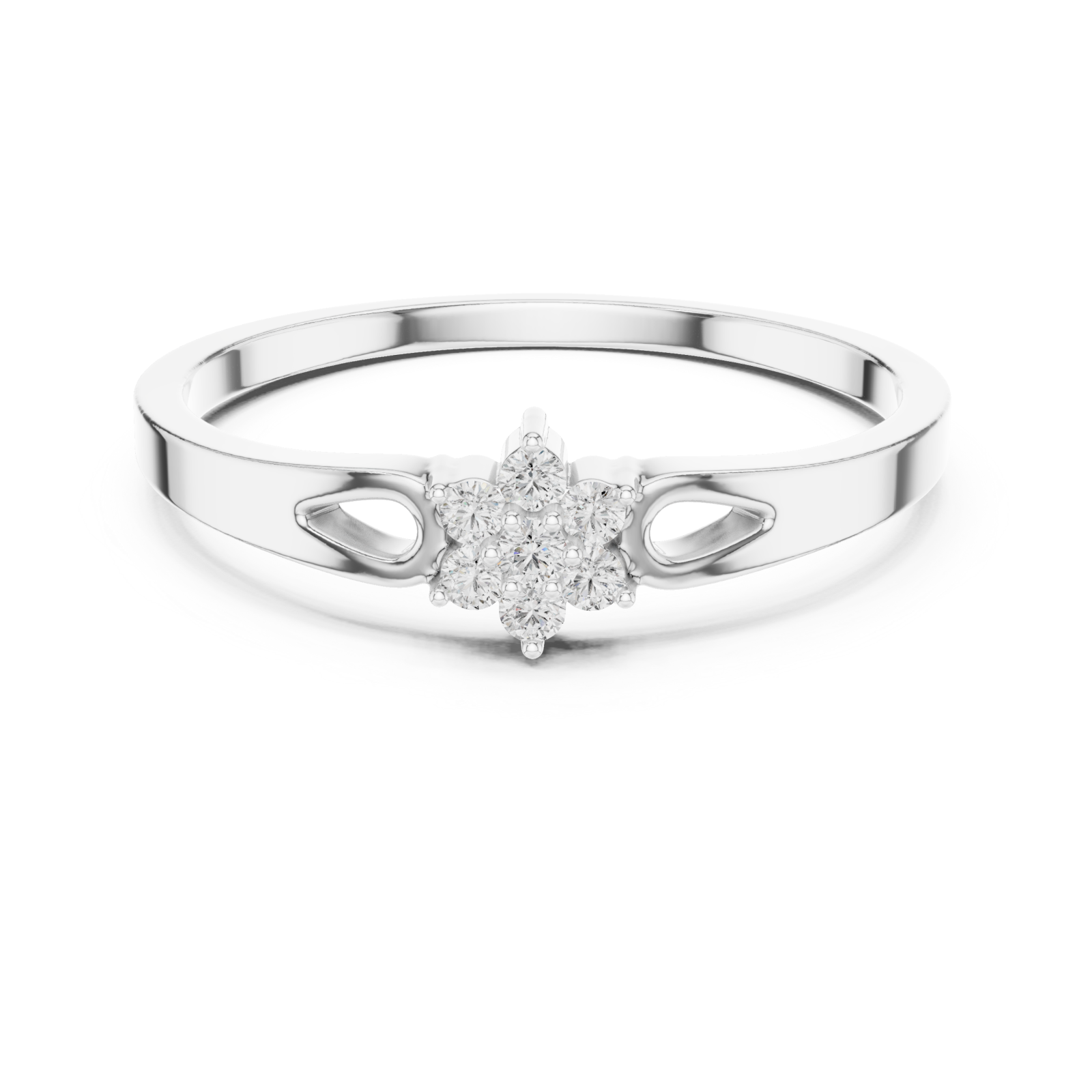  White Gold Radiance Hearts Cluster Fashion Ring Front View