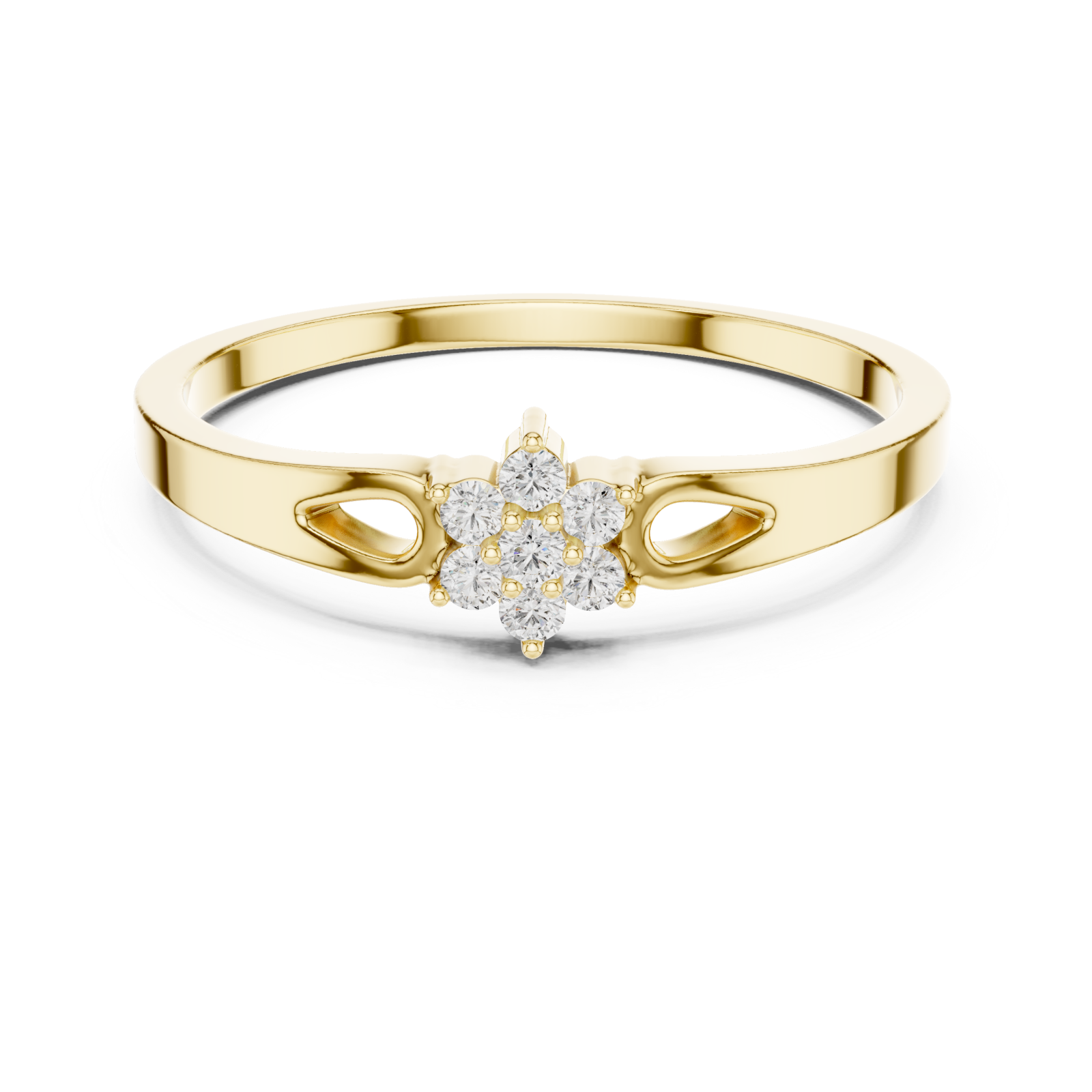  Gold Radiance Hearts Cluster Fashion Ring Front View