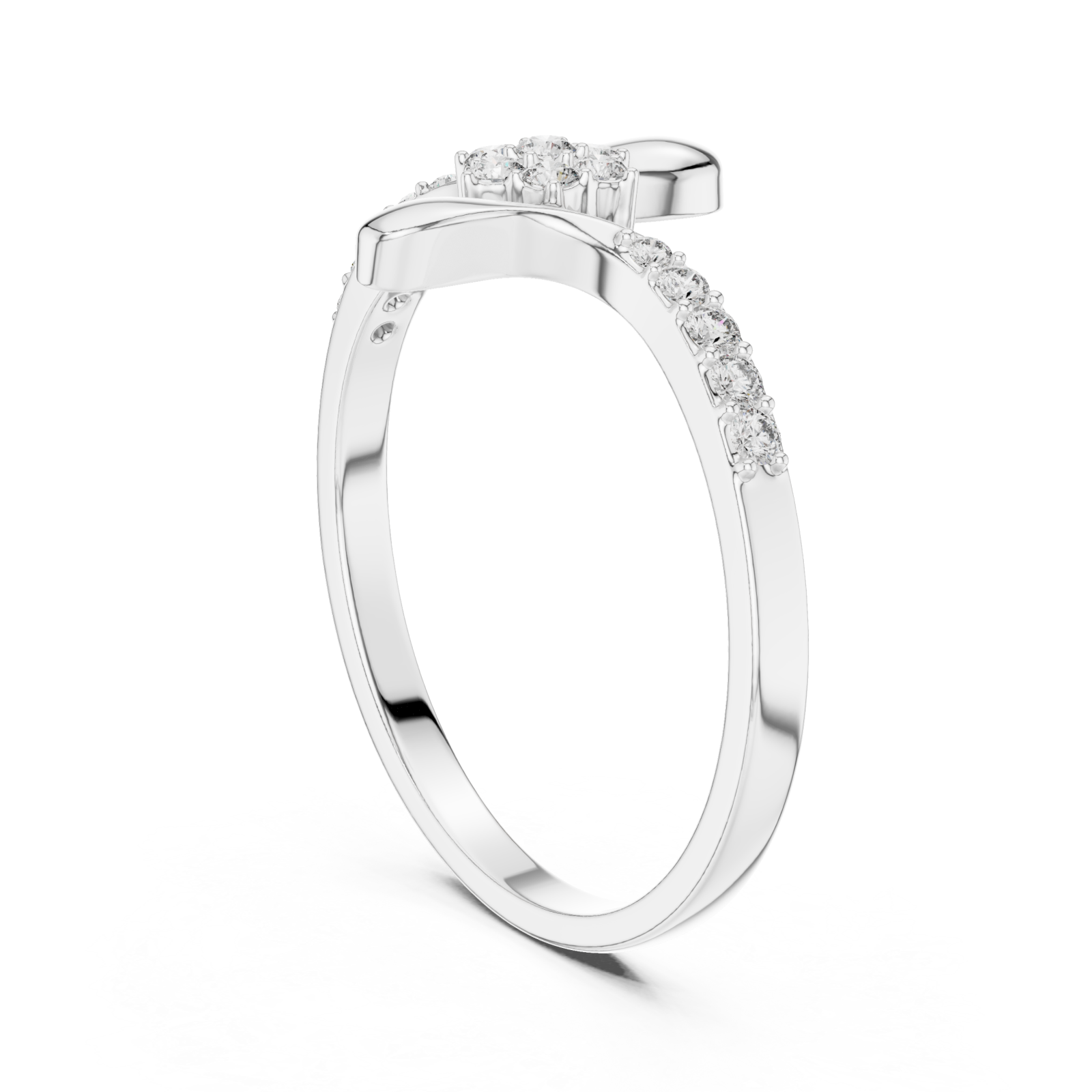 White Gold Petal Graceful Swirl Ring Left View