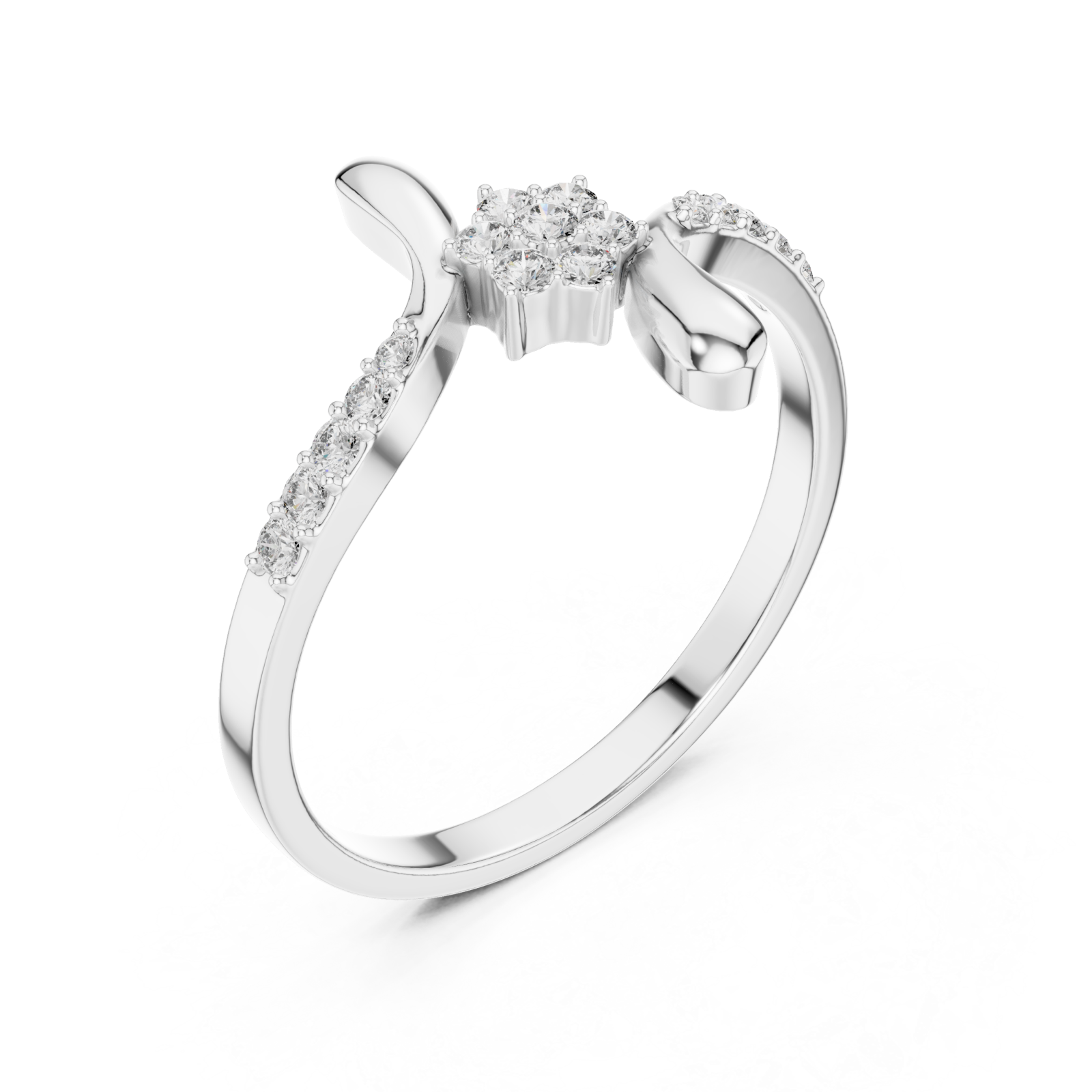  White Gold Petal Graceful Swirl Ring Right View