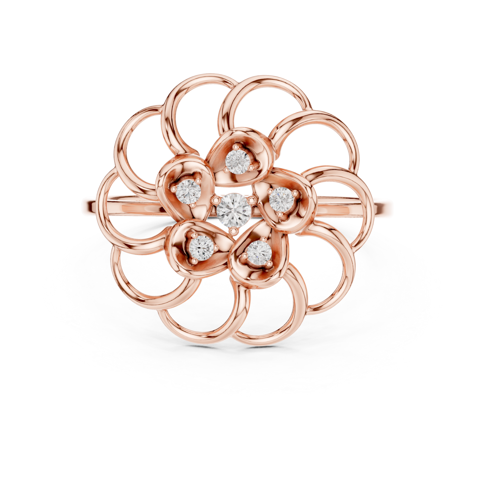  Rose Gold Whispering Florale Motif Embrace Band Front View