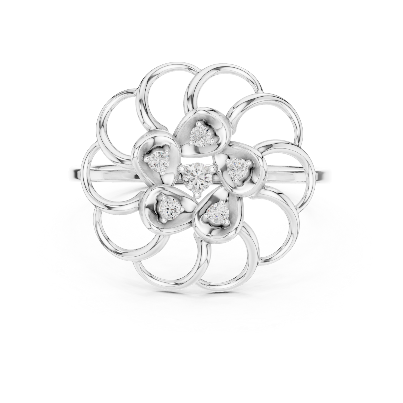  White Gold Whispering Florale Motif Embrace Band Front View
