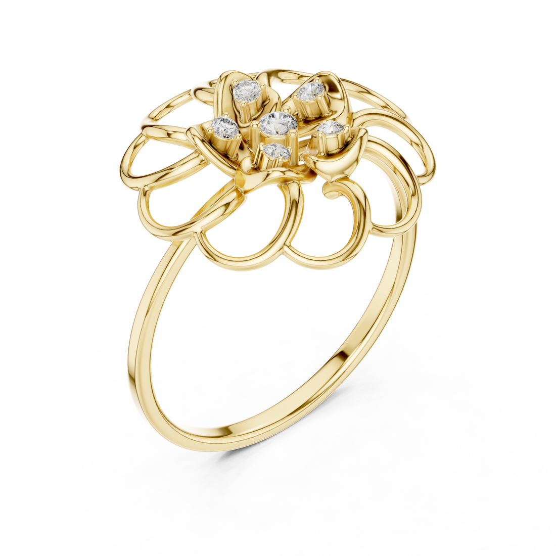 Gold Whispering Florale Motif Embrace Band Right View