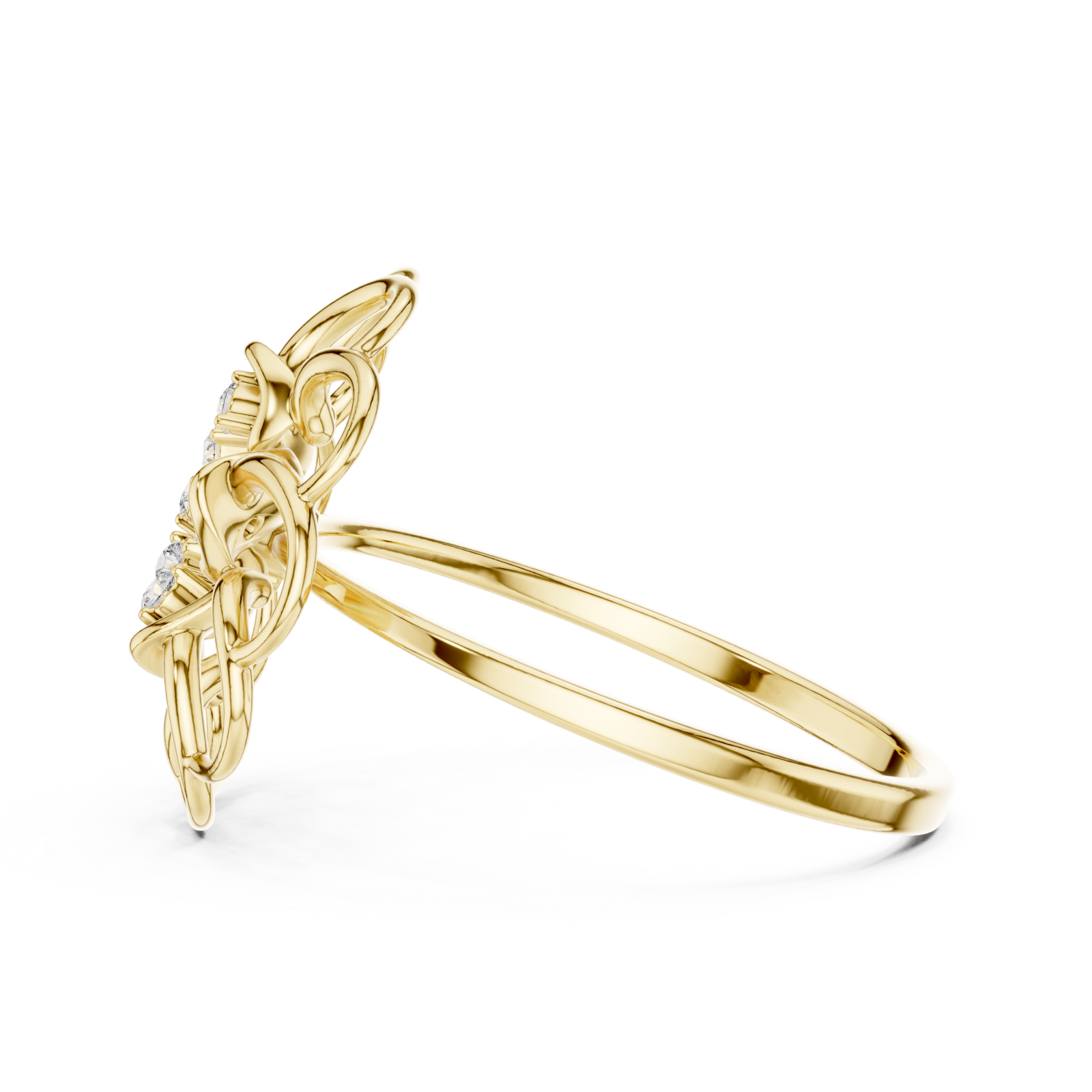  Gold Whispering Florale Motif Embrace Band Side View