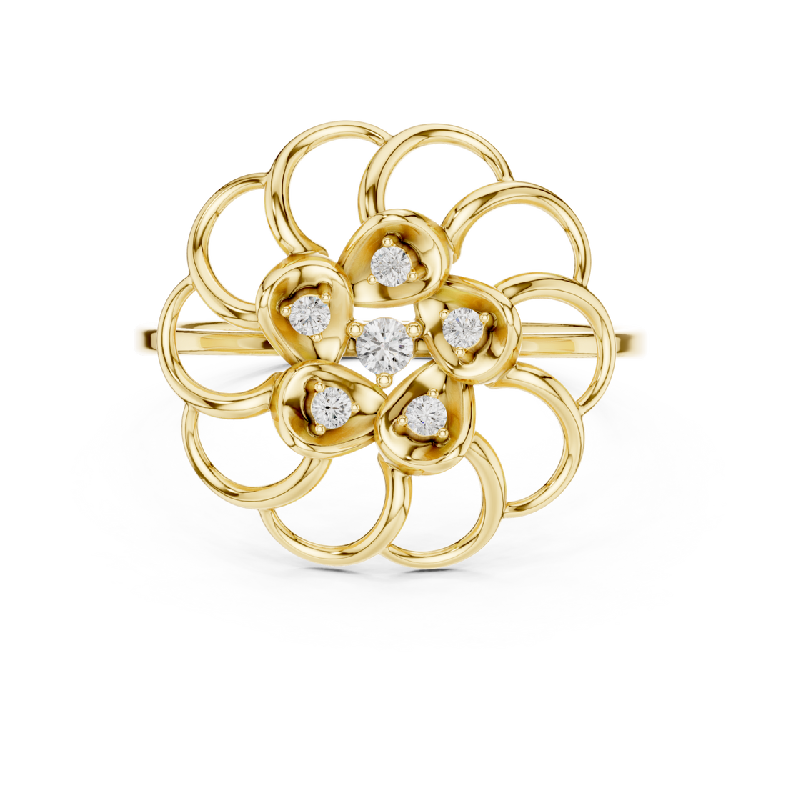 Gold Whispering Florale Motif Embrace Band Right View
