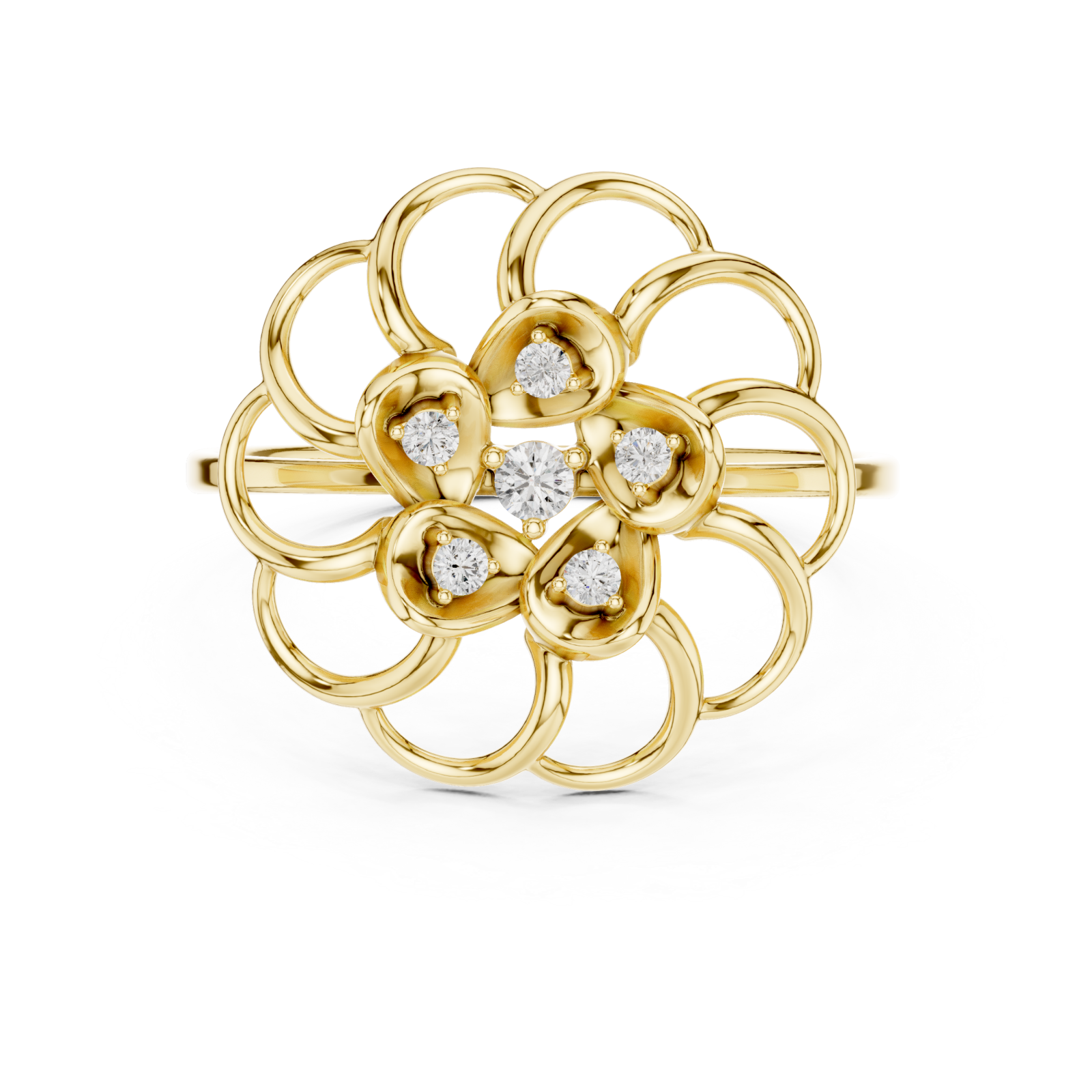  Gold Whispering Florale Motif Embrace Band Front View