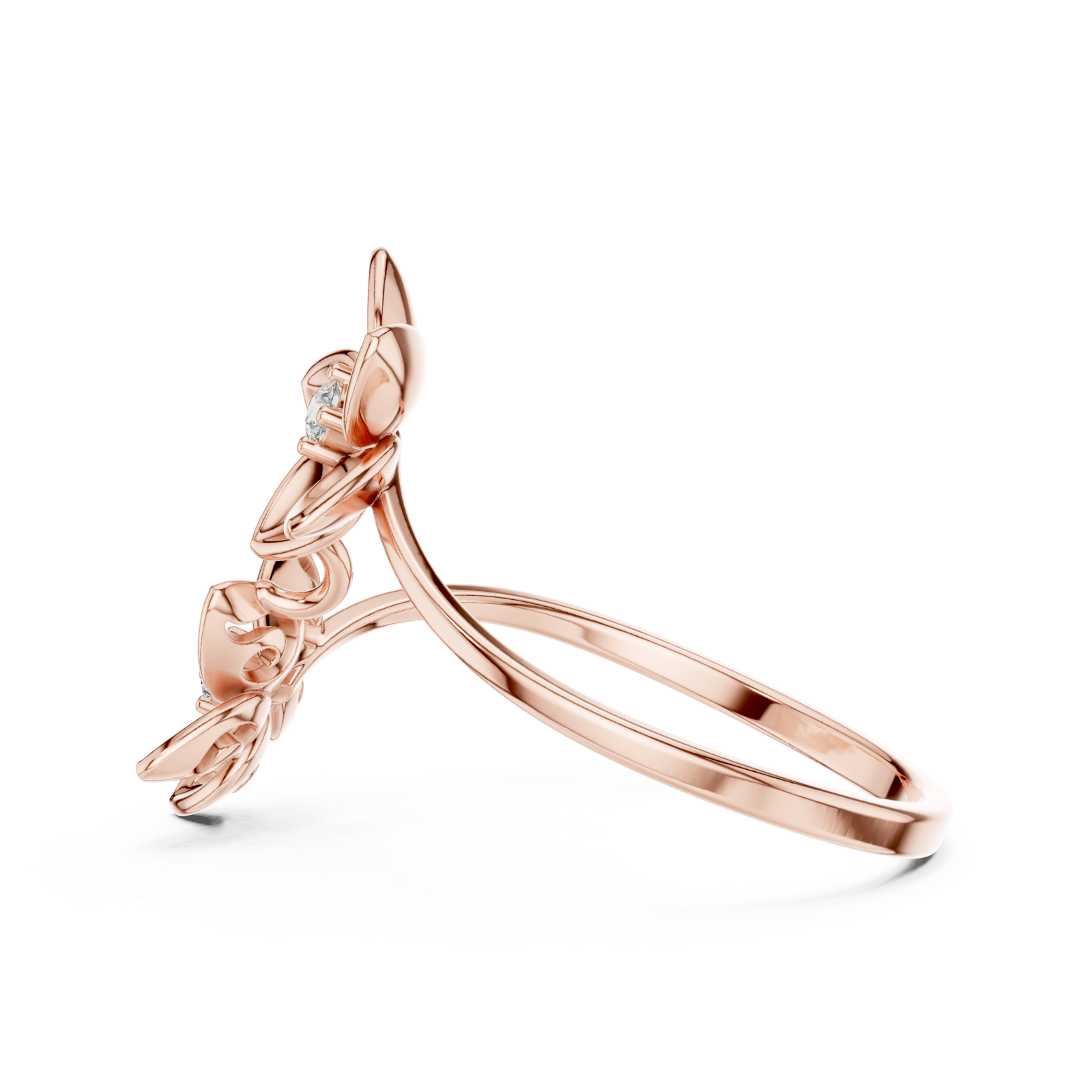  Rose Gold Twilight Meadow Artistry Floral Band Ring Side View