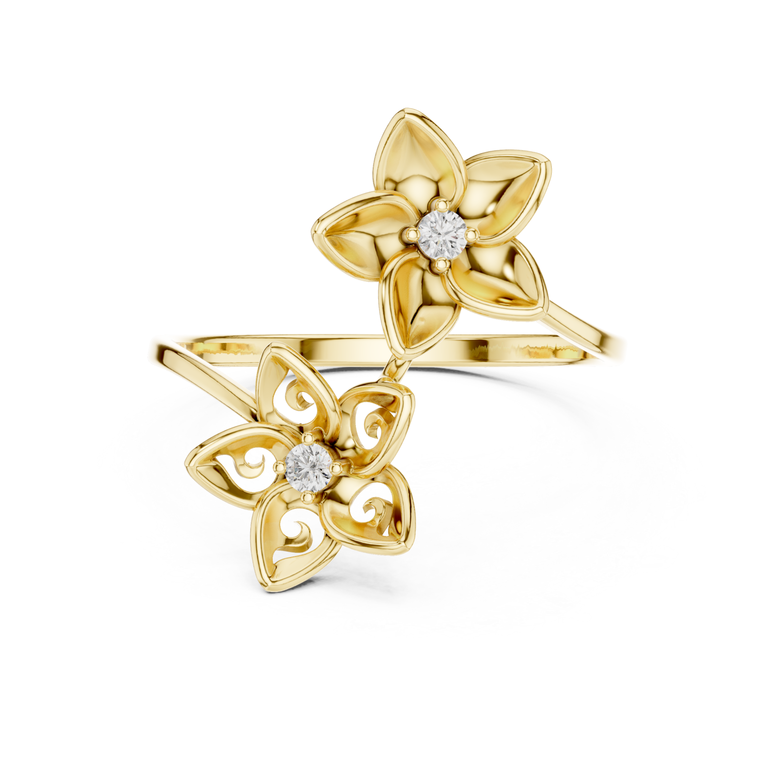  Gold Twilight Meadow Artistry Floral Band Ring Front View