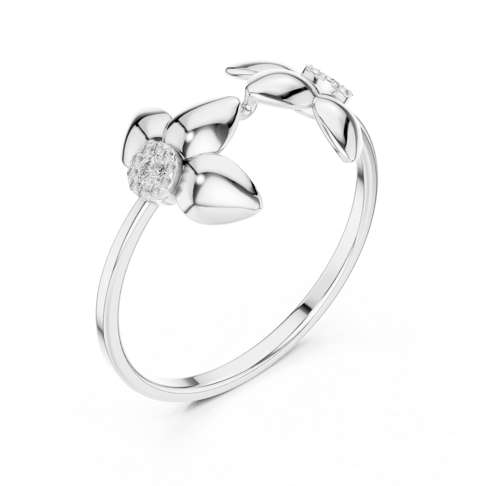  White Gold Garden Muse Floral Duo Statement Ring Right View