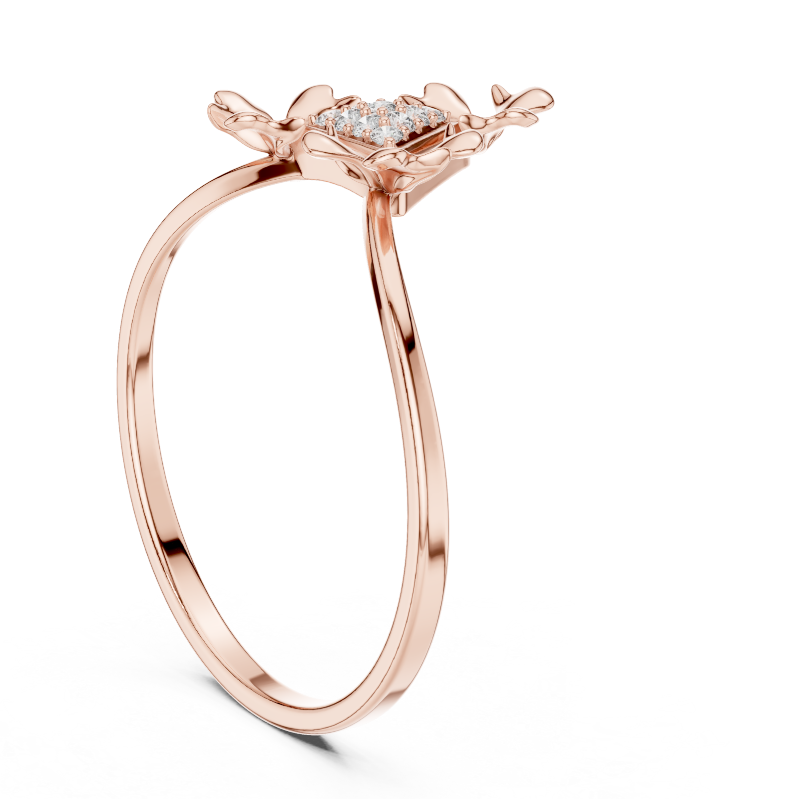  Rose Gold Adorned Silhouette Floral Cascade Ring Left View