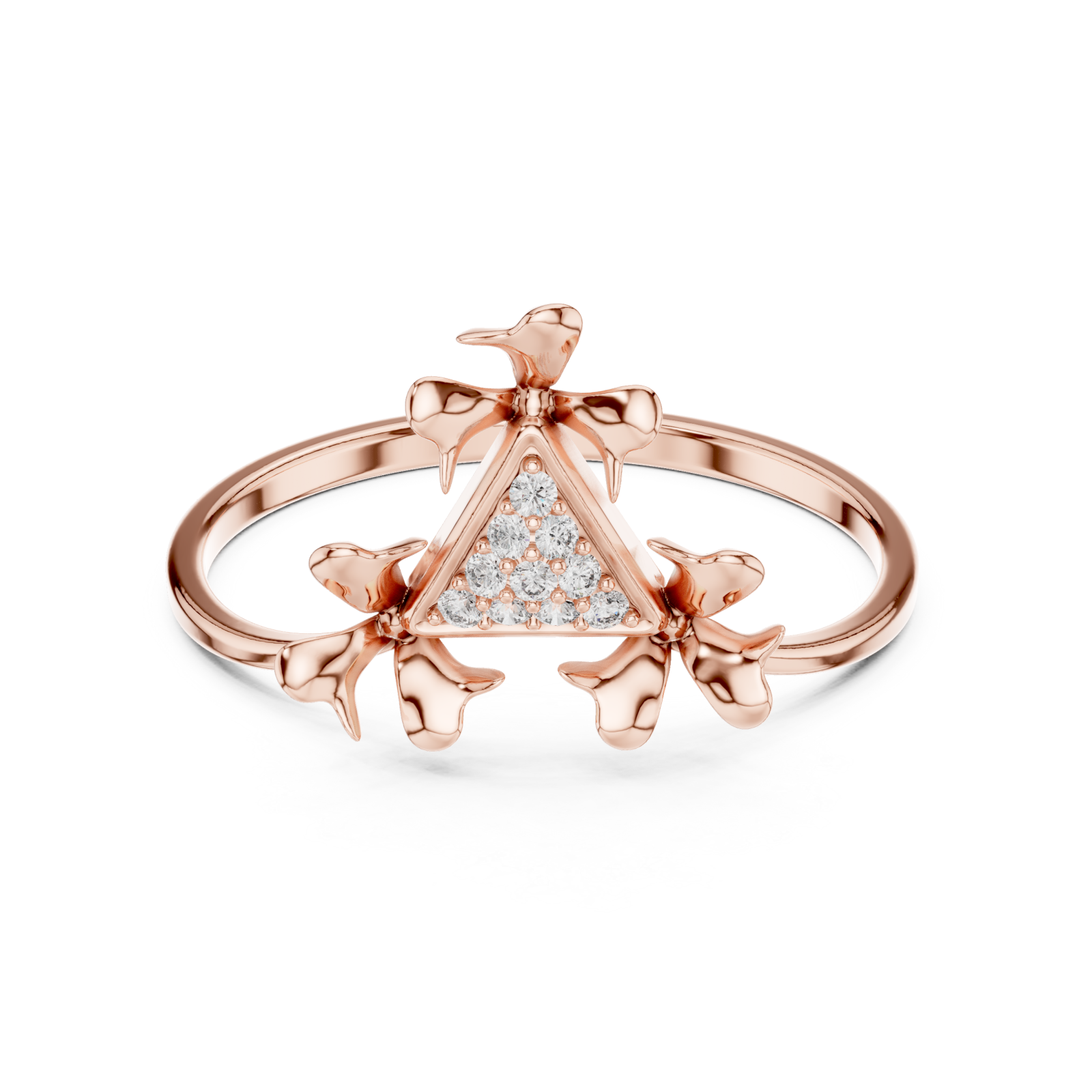  Rose Gold Adorned Silhouette Floral Cascade Ring Front View