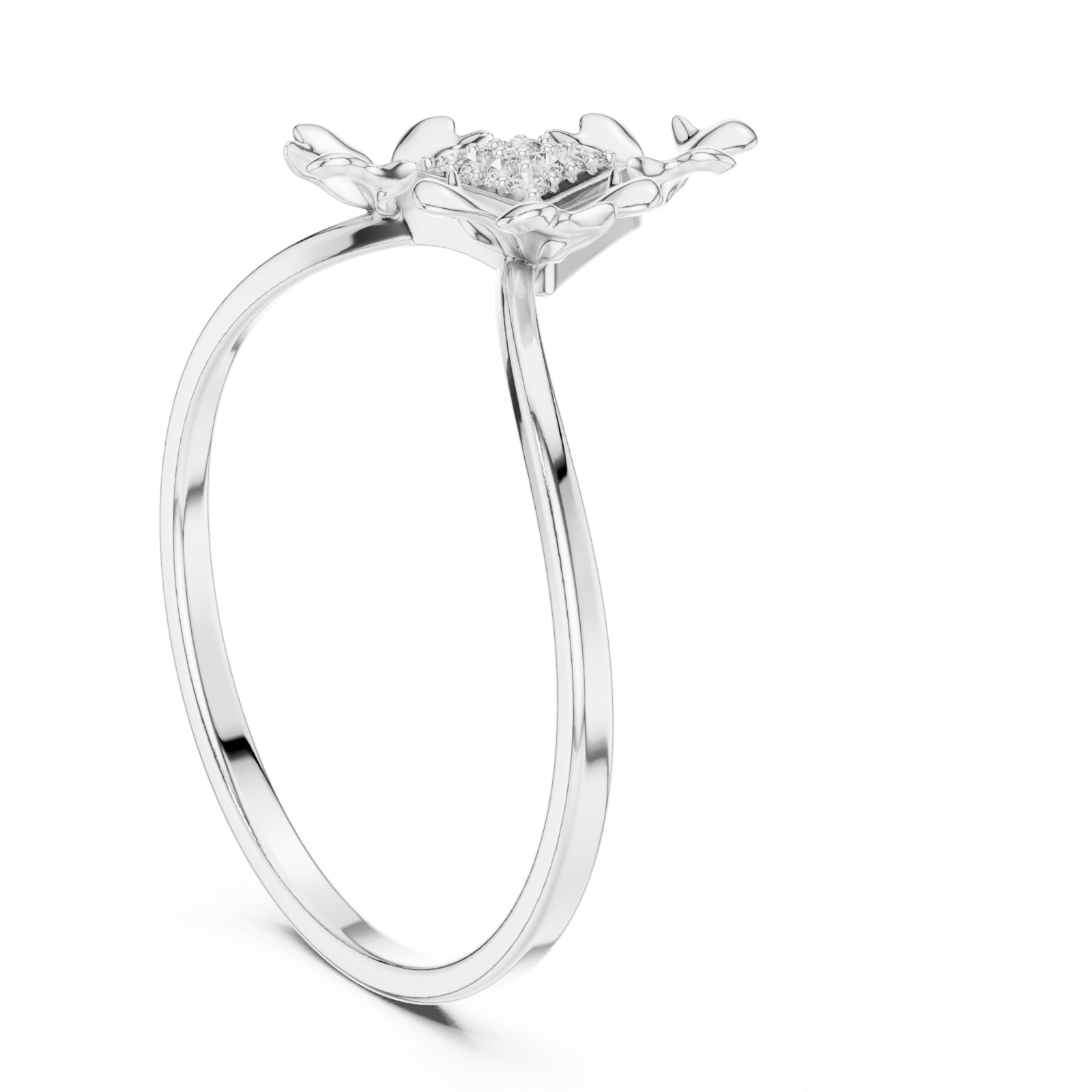  White Gold Adorned Silhouette Floral Cascade Ring Left View
