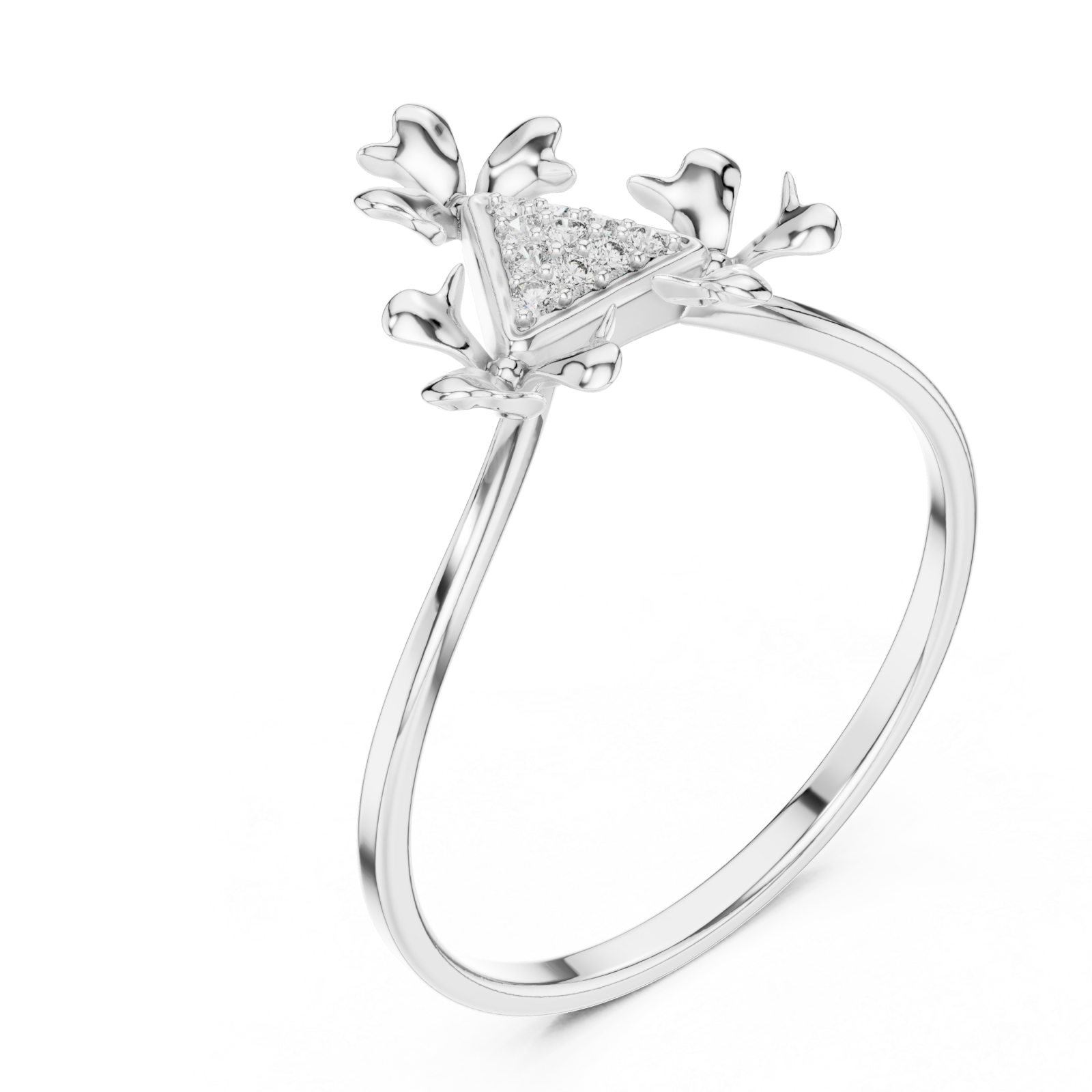  White Gold Adorned Silhouette Floral Cascade Ring Right View