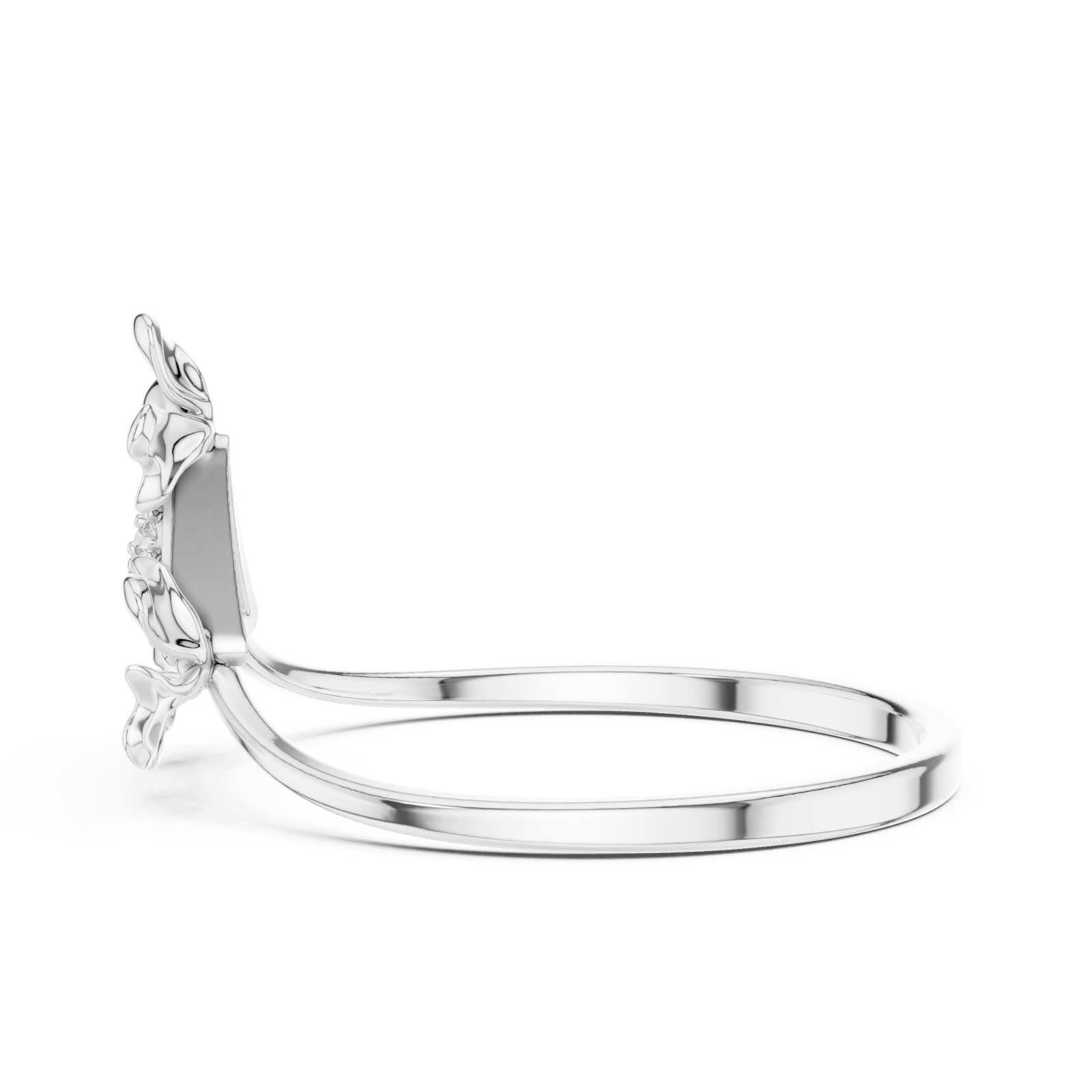  White Gold Adorned Silhouette Floral Cascade Ring Side View