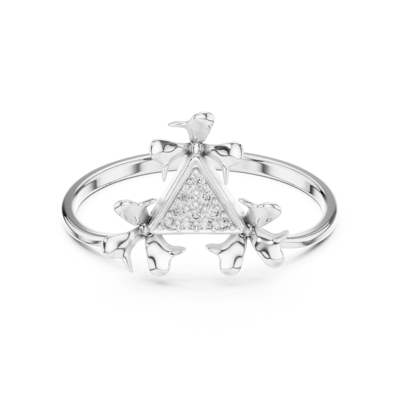  White Gold Adorned Silhouette Floral Cascade Ring Front View