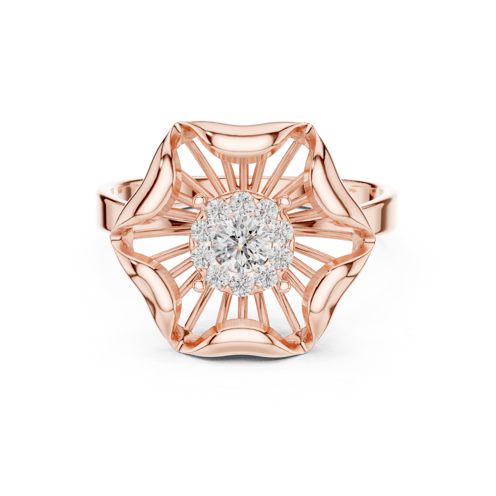  Rose Gold Graceful Bloom Inspired Ring Front View