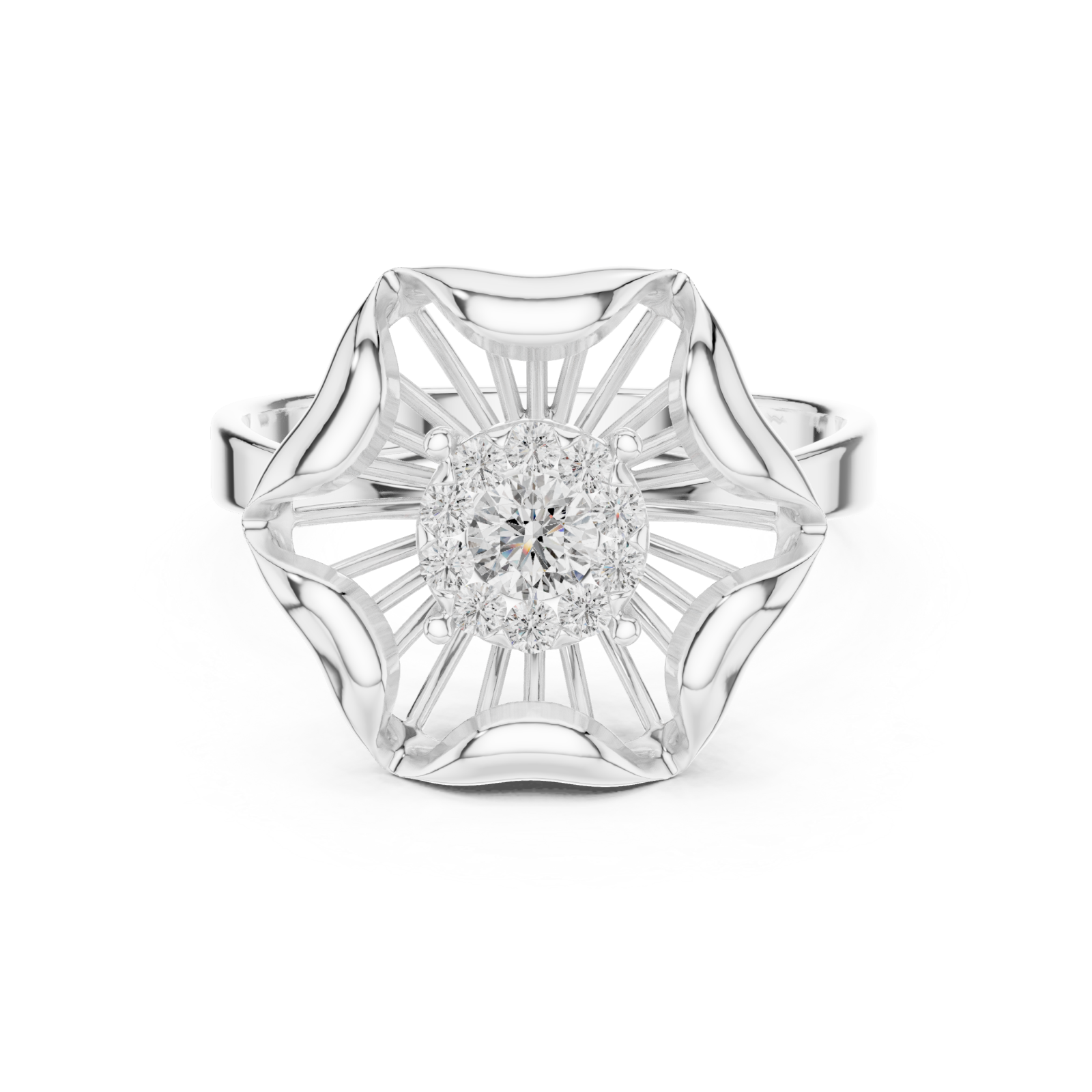  White Gold Graceful Bloom Inspired Ring Front View