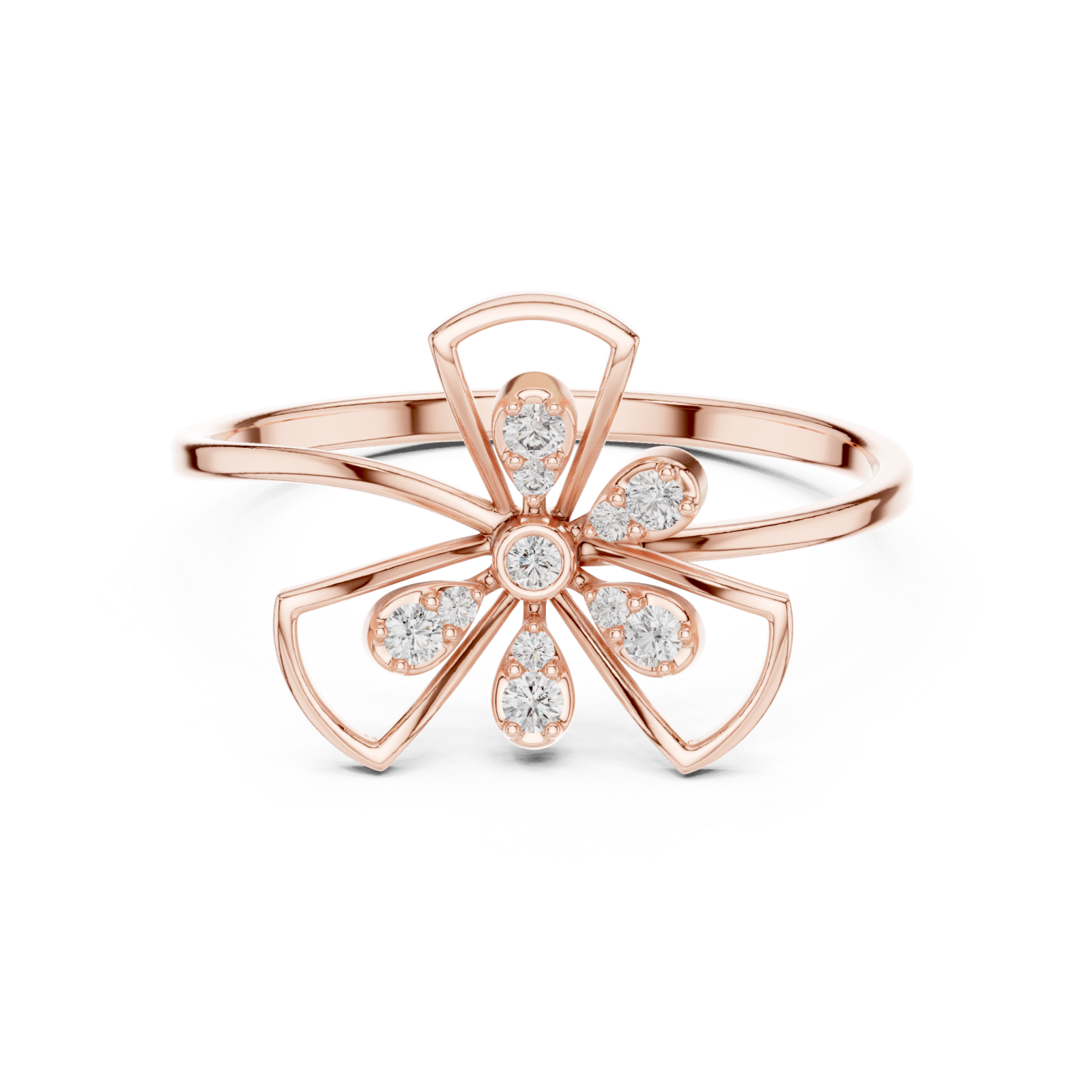  Rose Gold Petal Kiss Band Ring Front View