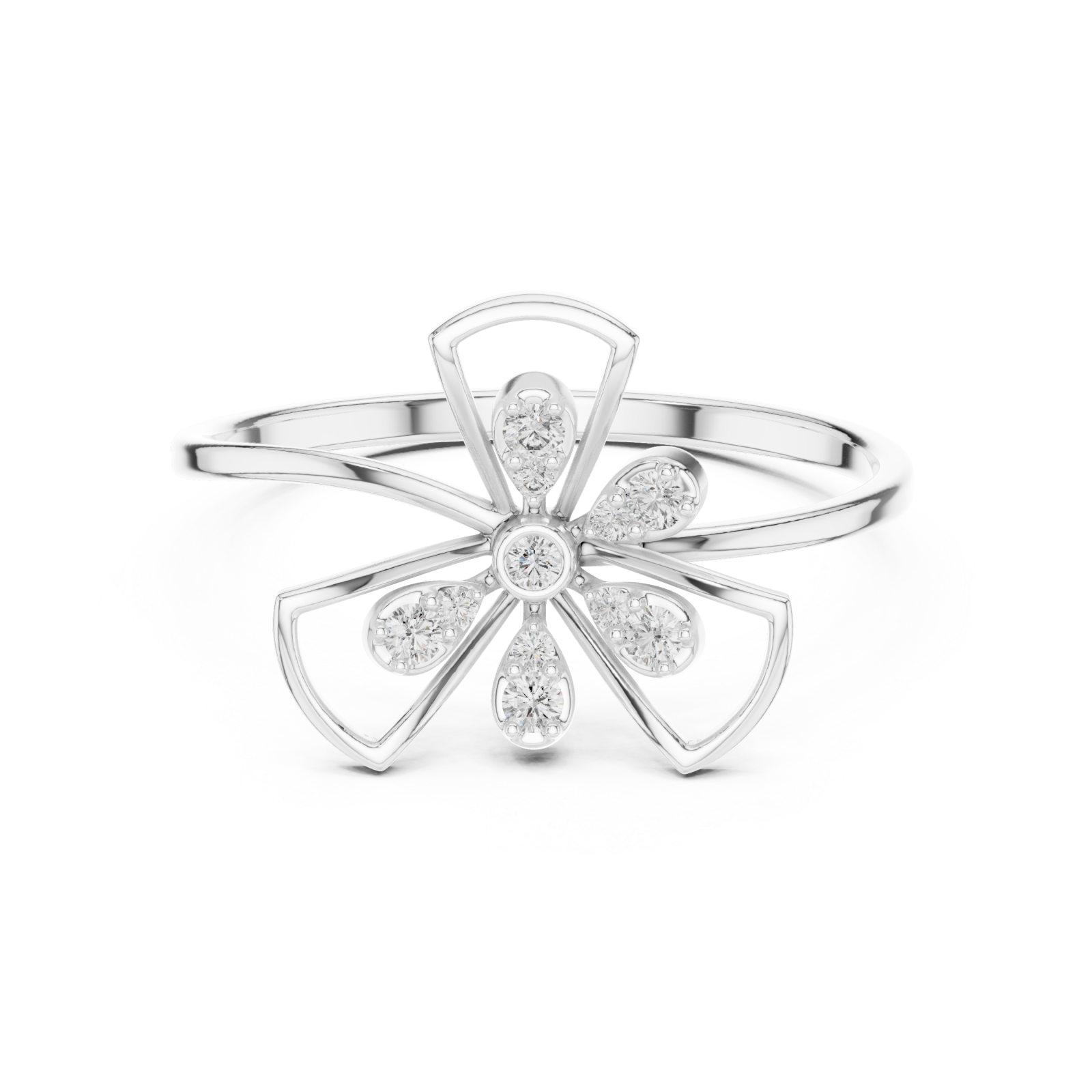  White Gold Petal Kiss Band Ring Front View