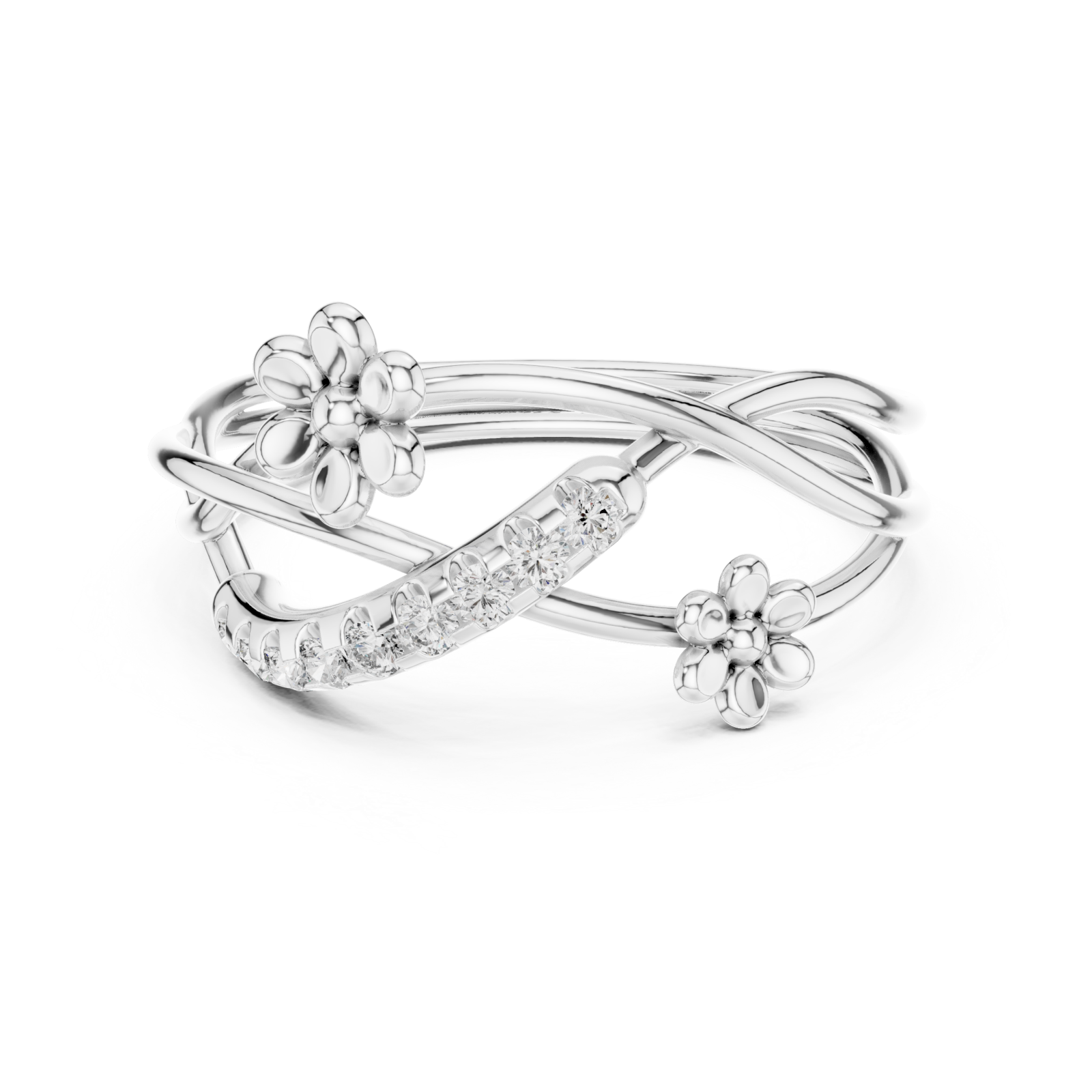  White Gold Dancing Blooms Harmony Statement Band Front View