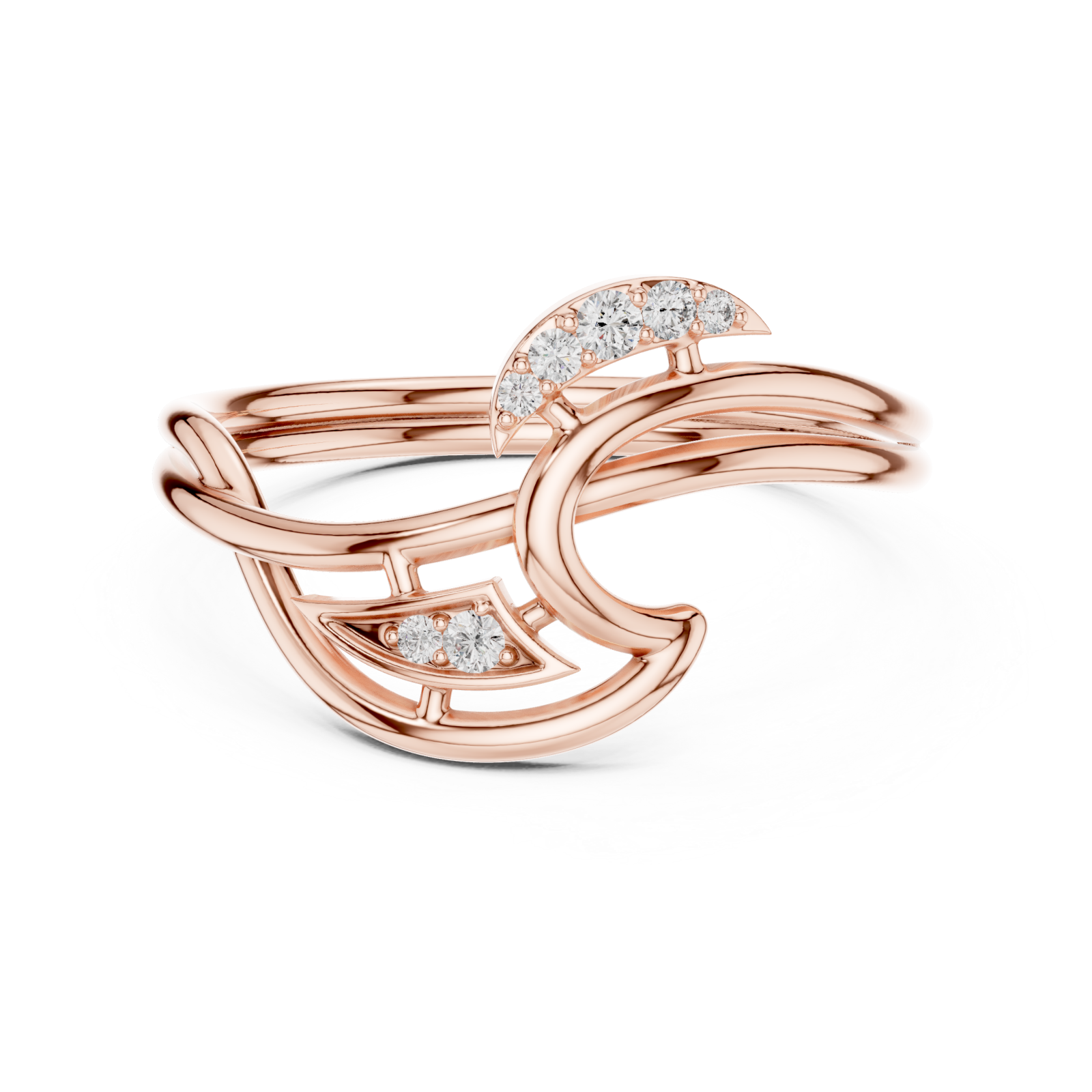  Rose Gold Infinite Grace Interlace Bypass Ring Front View