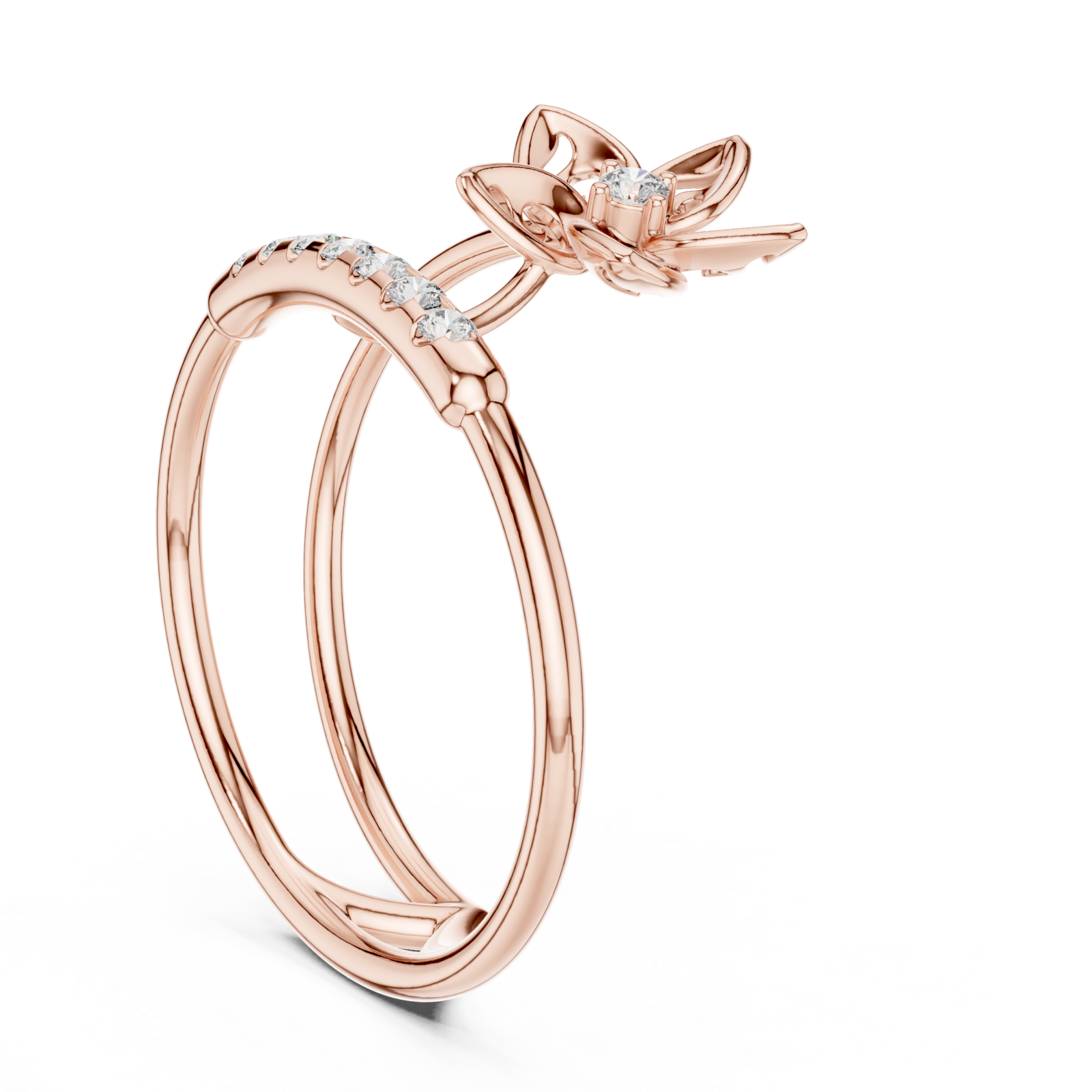  Rose Gold Petal Embrace Twin Band Ring Left View