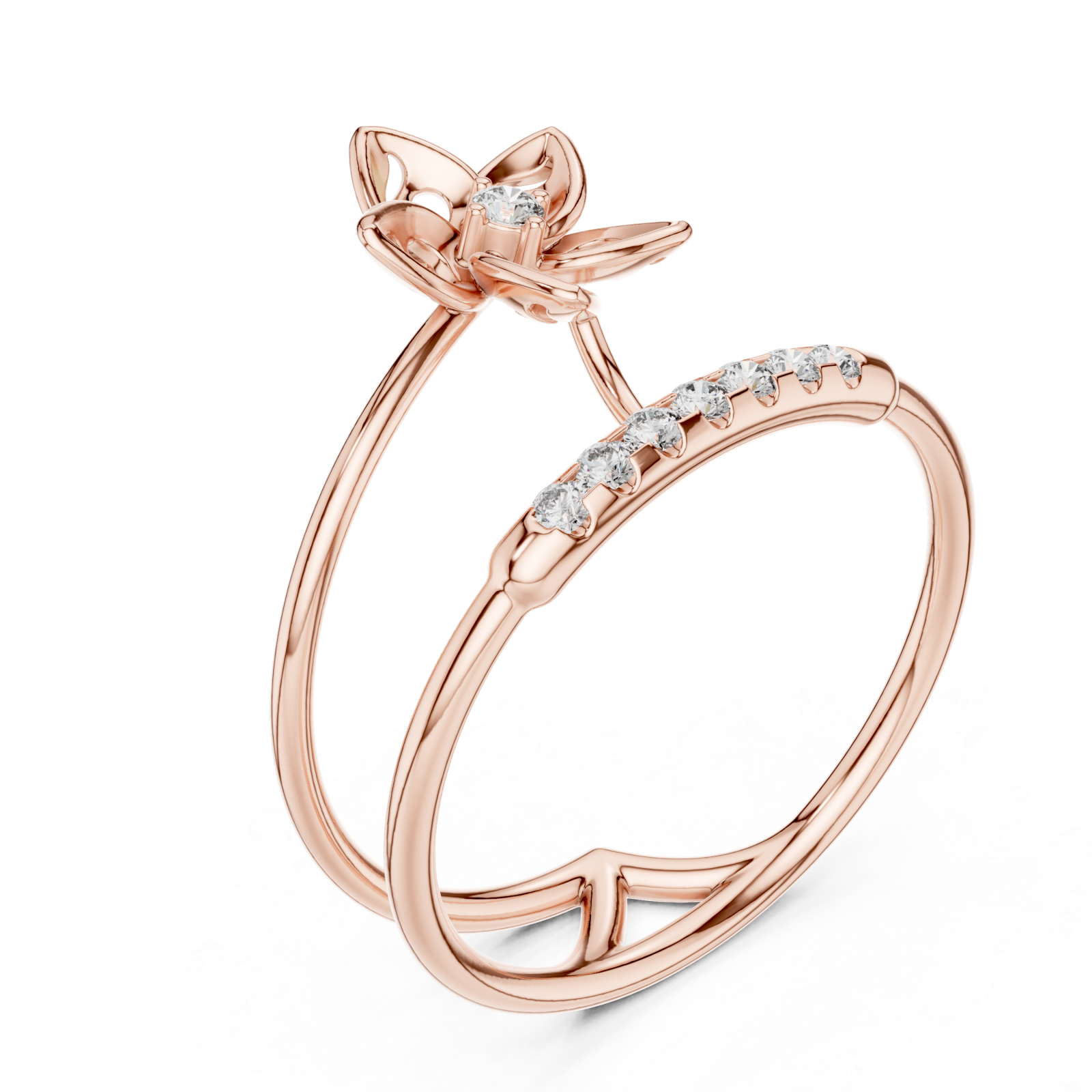  Rose Gold Petal Embrace Twin Band Ring Right View
