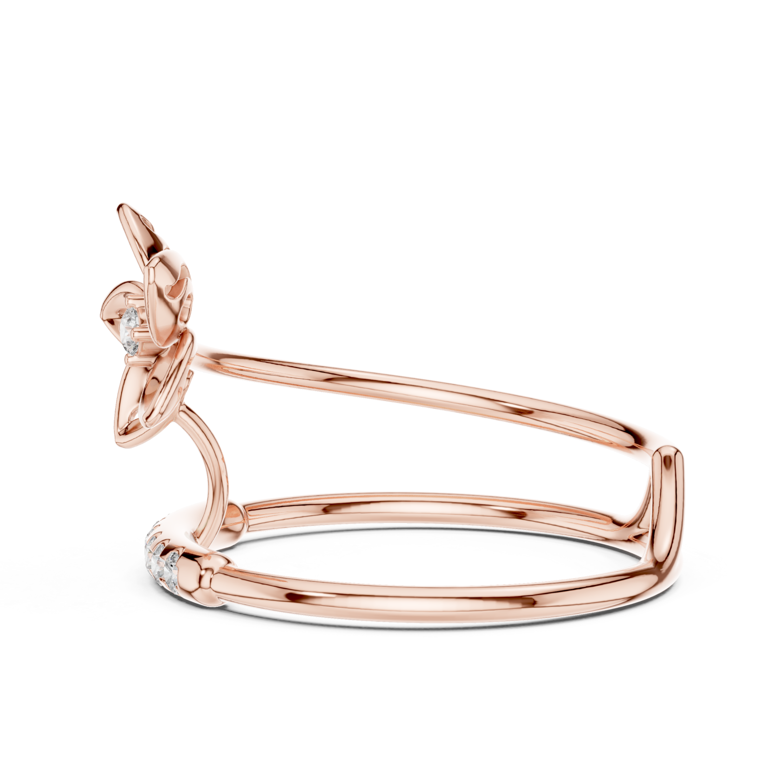  Rose Gold Petal Embrace Twin Band Ring Side View
