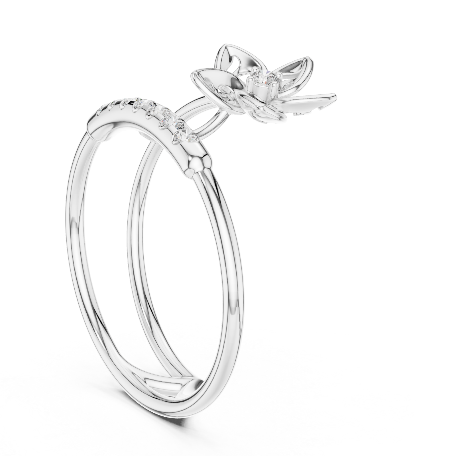  White Gold Petal Embrace Twin Band Ring Left View