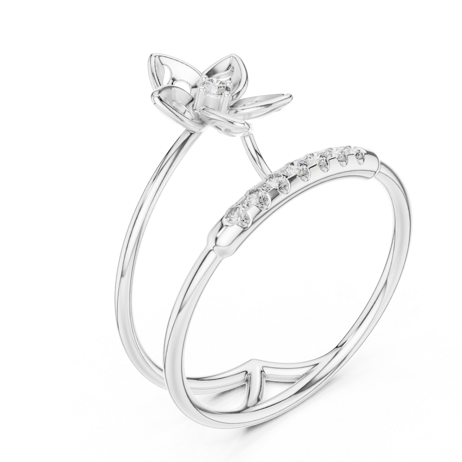  White Gold Petal Embrace Twin Band Ring Right View