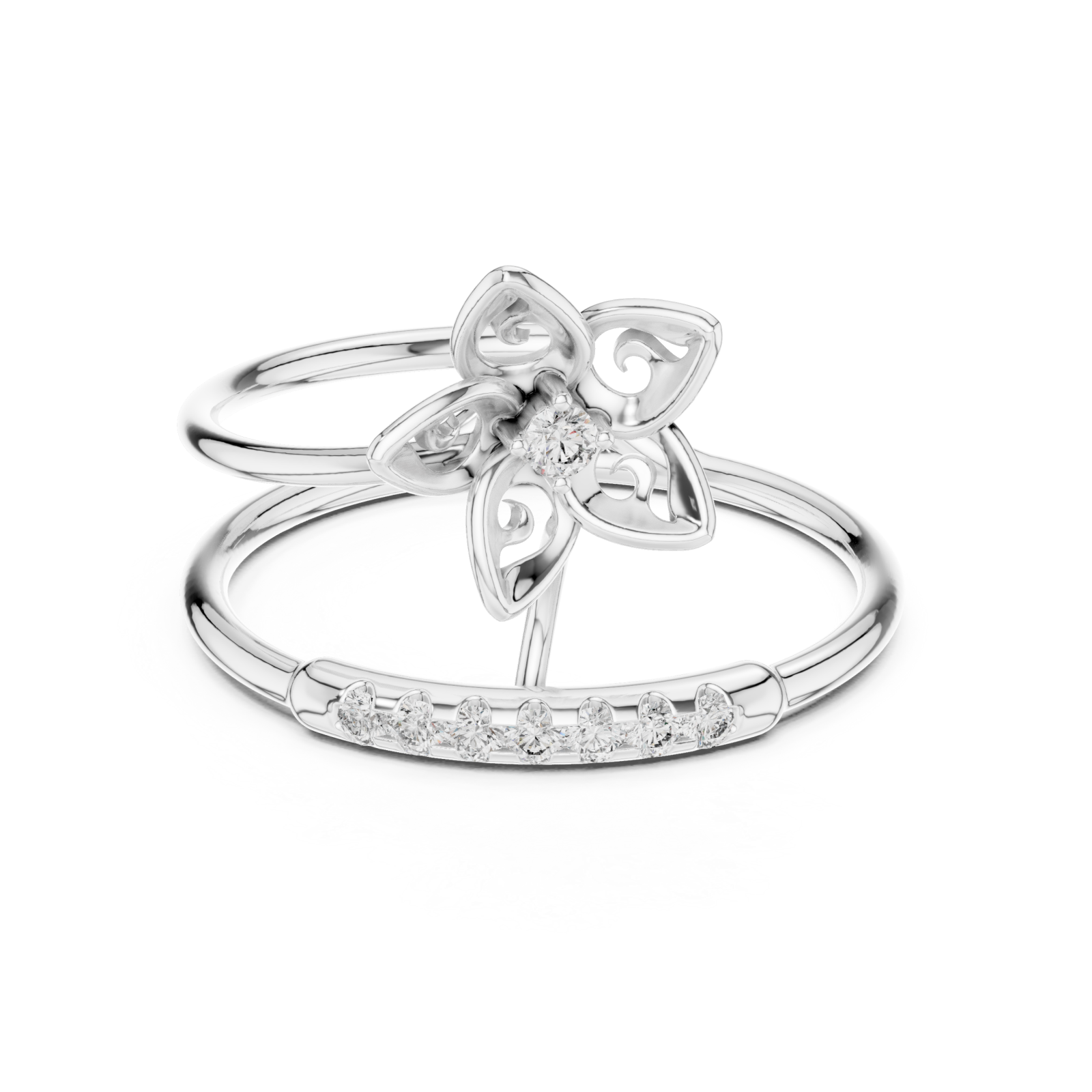  White Gold Petal Embrace Twin Band Ring Front View