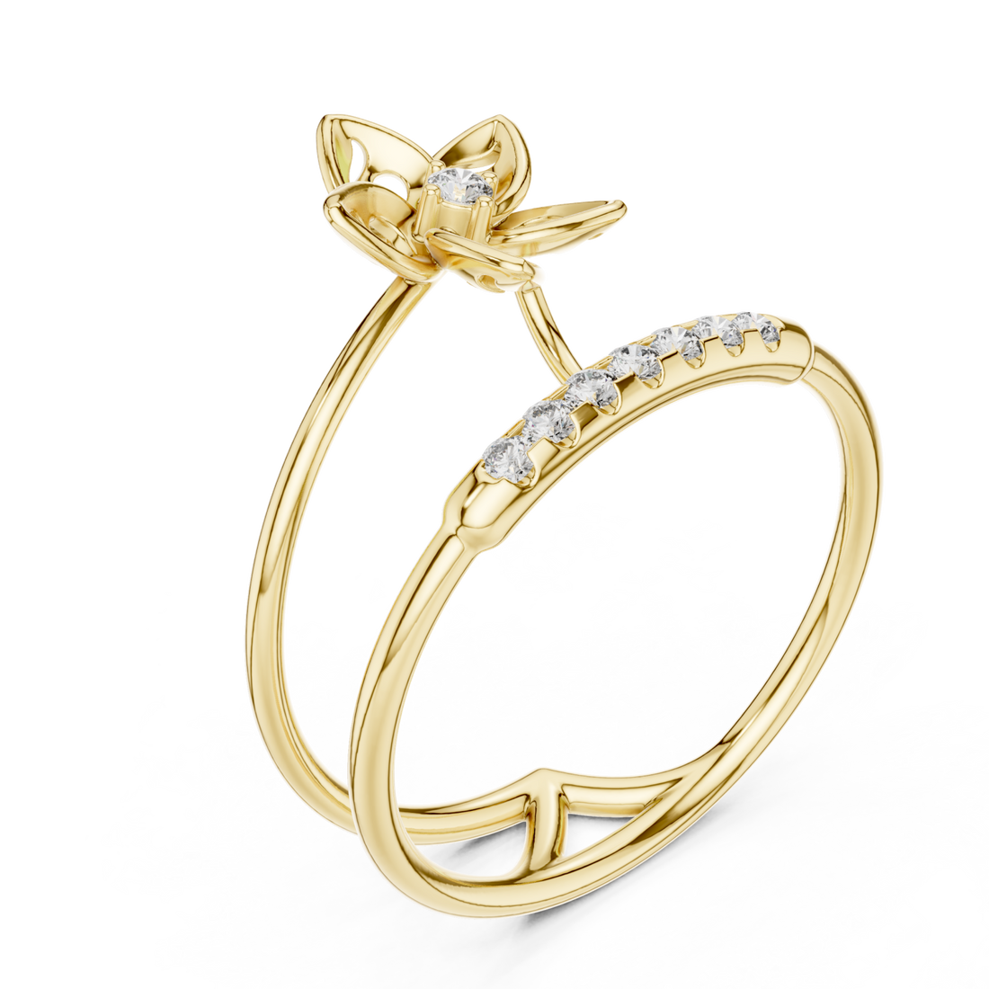 Gold Petal Embrace Twin Band Ring Right View
