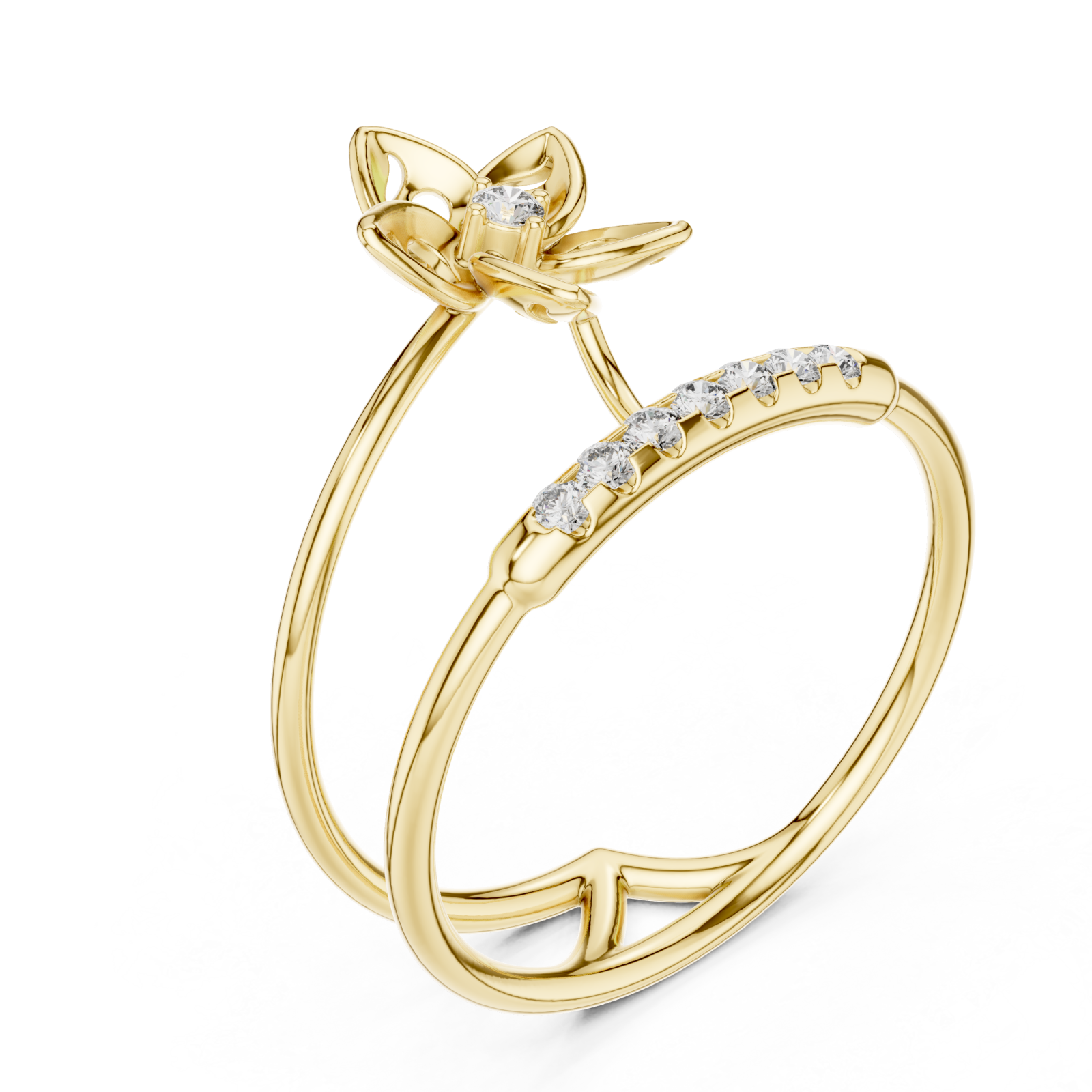 Gold Petal Embrace Twin Band Ring Right View